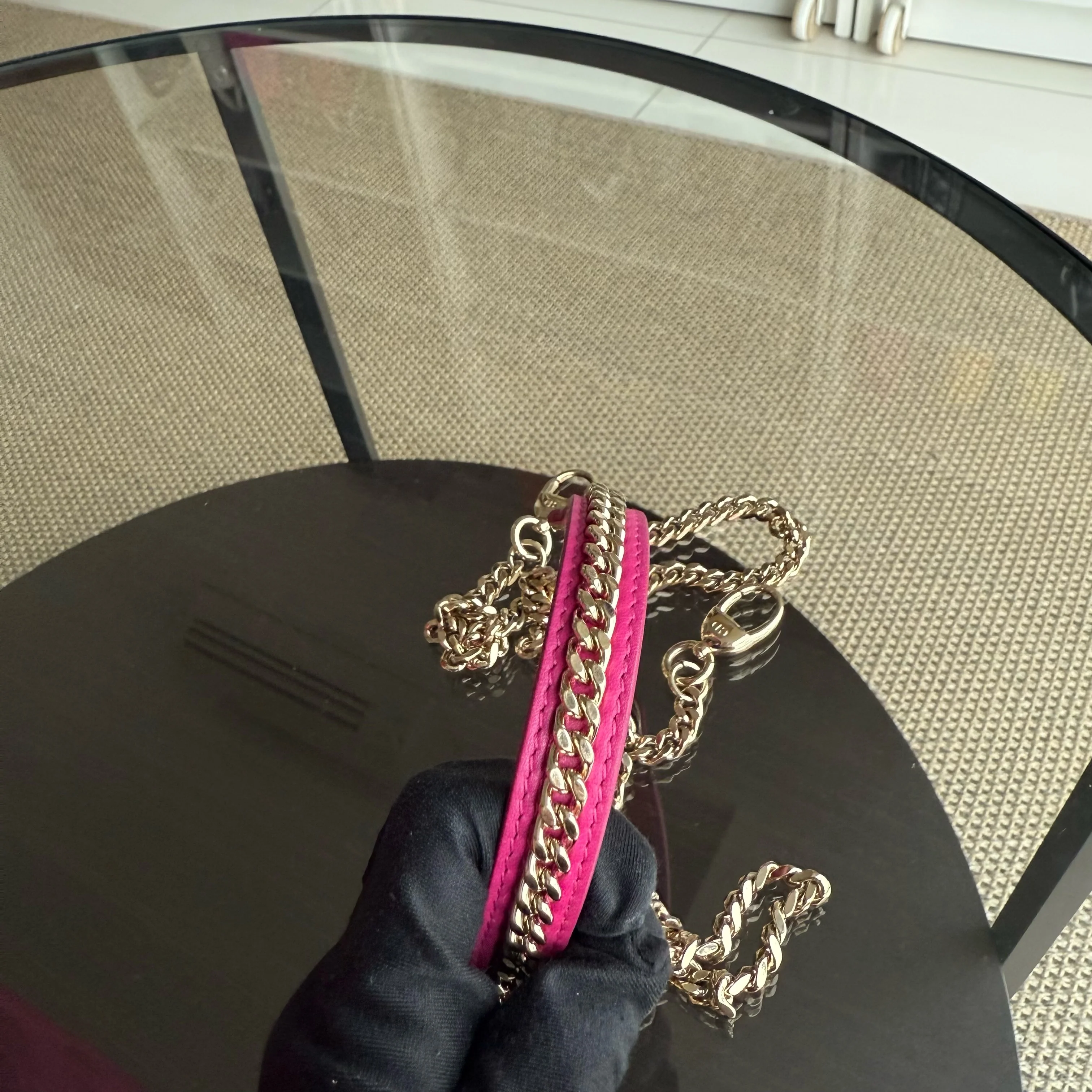 Dior Lady Mini - Cannage Lambskin Hot Pink Gold Hardware Chain Strap