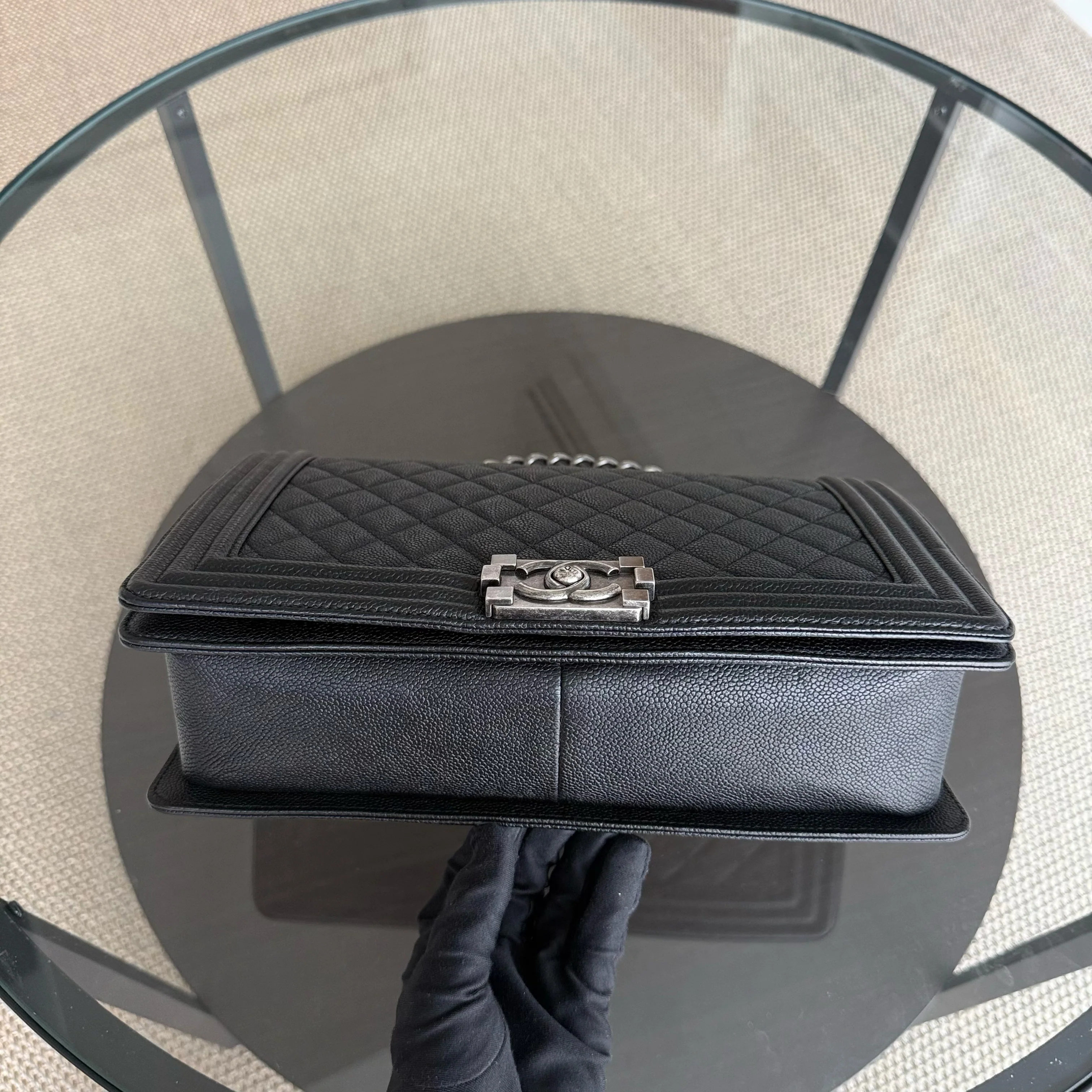 Chanel Boy Medium - Caviar 28CM New Medium Quilted Black Ruthenium Silver Hardware