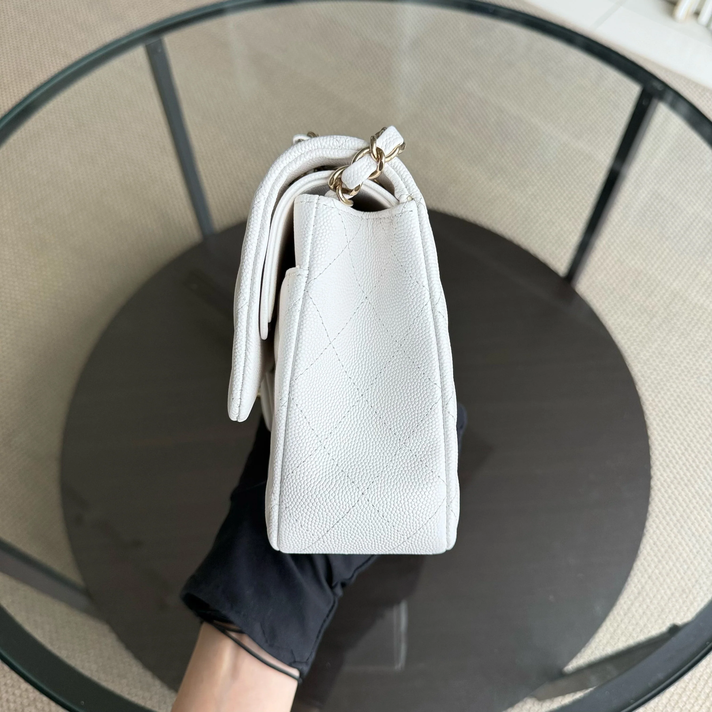 Chanel Classic Flap Medium - Caviar 25CM Quilted Snow White Gold Hardware Microchip