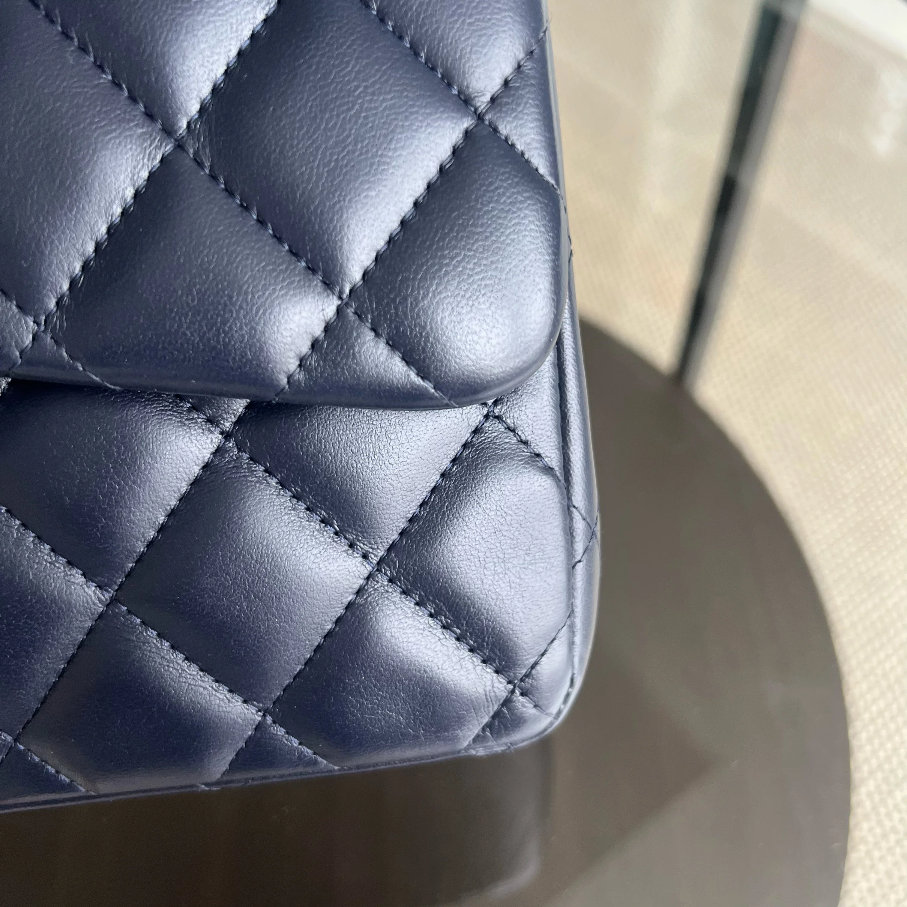 Chanel Classic Flap Jumbo - Double Flap Lambskin 30CM Quilted Dark Navy Blue Silver Hardware Series 23