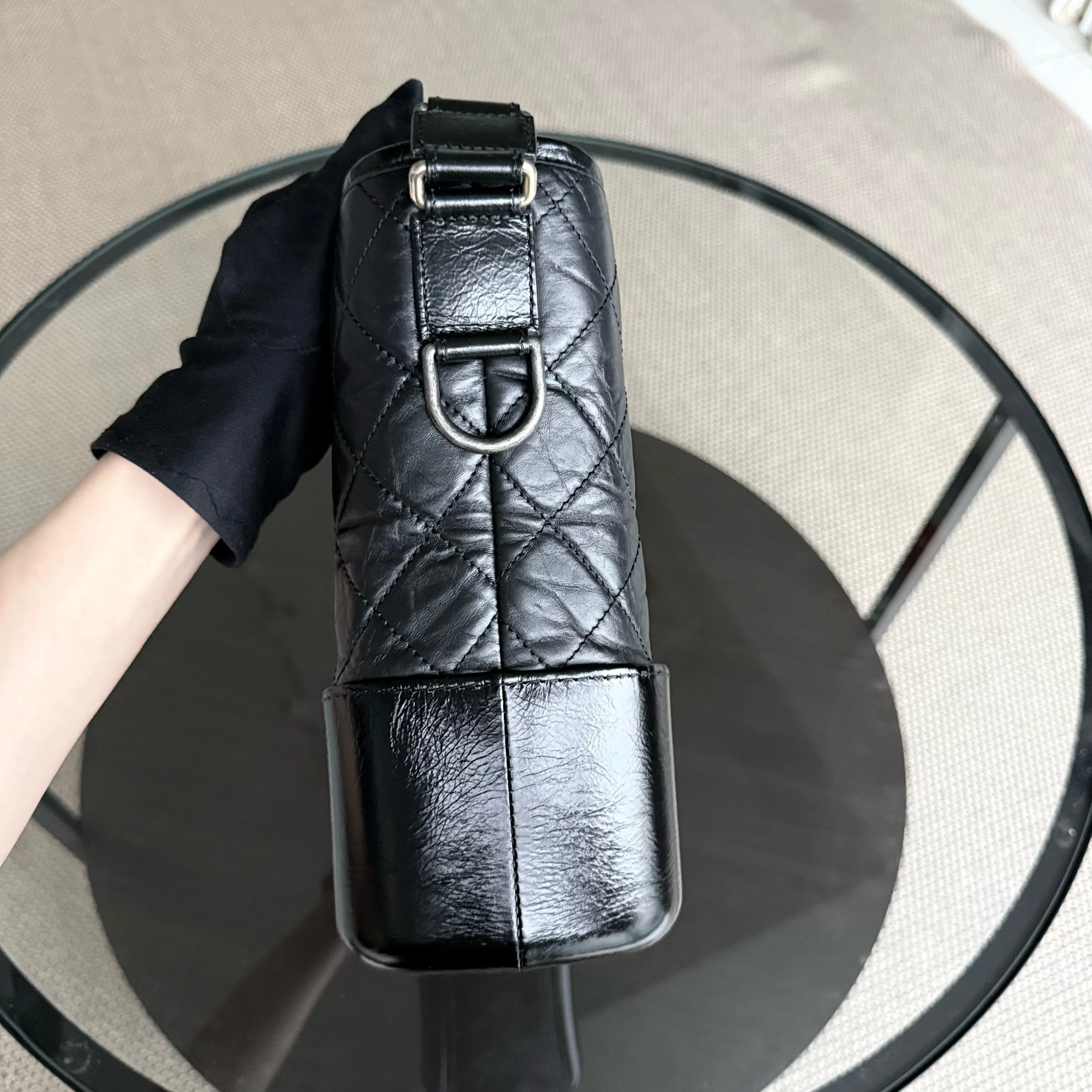 Chanel Gabrielle Medium - Quilted Aged Calfskin Black Two-tone Gold Hardware Series 25