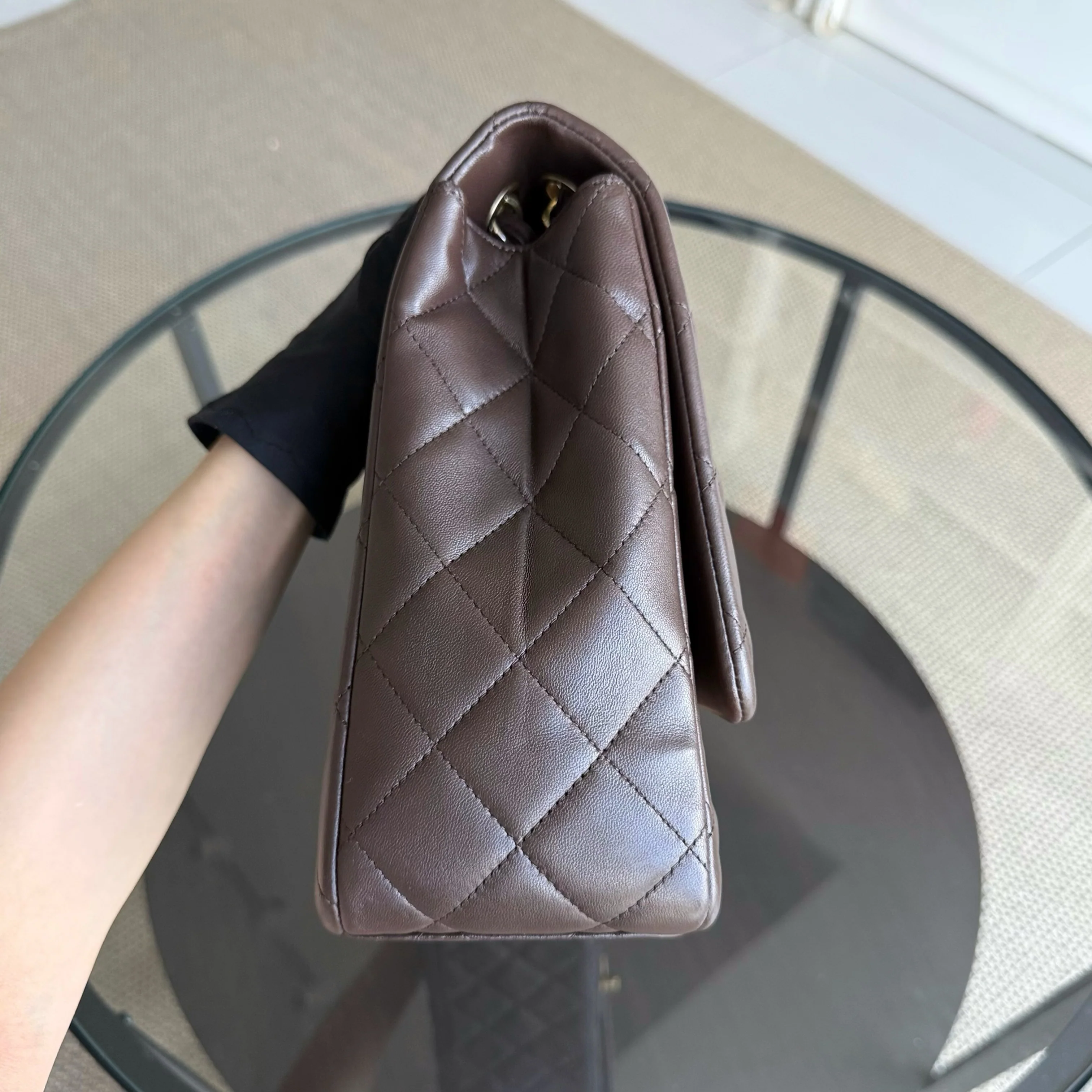 Chanel Classic Flap Maxi - Quilted Lambskin Single Flap Brown Gold Hardware Series 14
