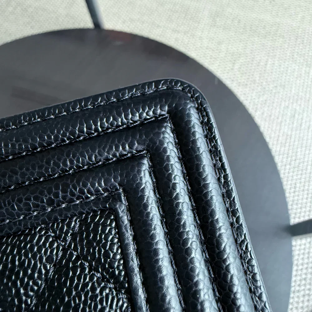 Chanel Boy Medium - Caviar 25CM Quilted Grained Calfskin Black Gold Hardware Series 19