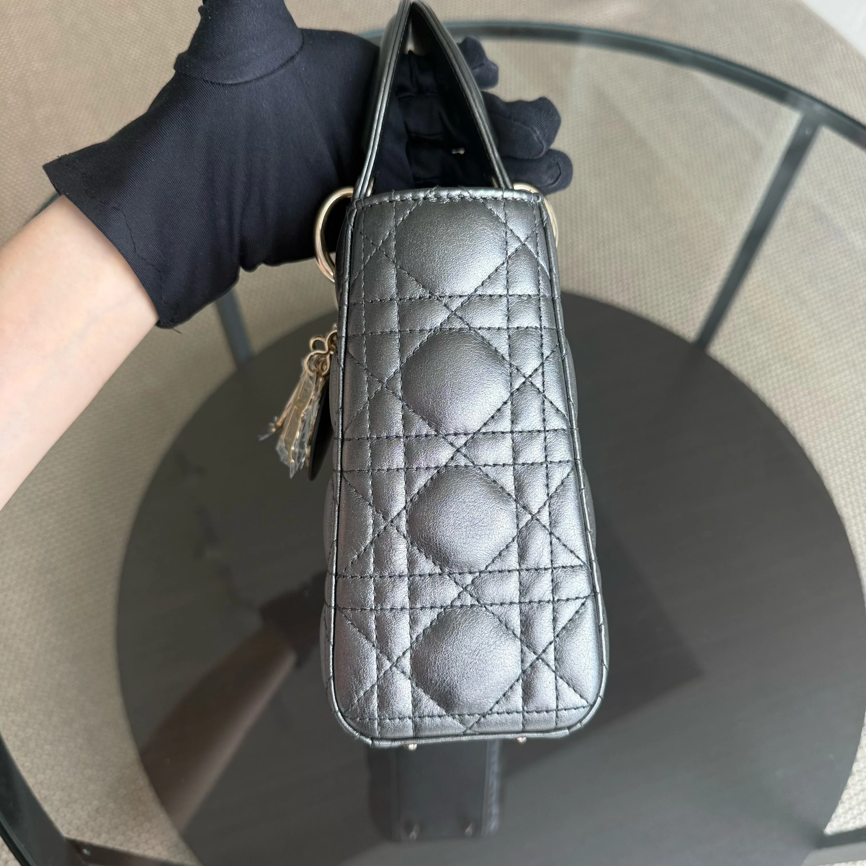 Dior Lady Small MyABC - Cannage calfskin Metallic Dark Grey Gunmetal Gold Hardware ABC