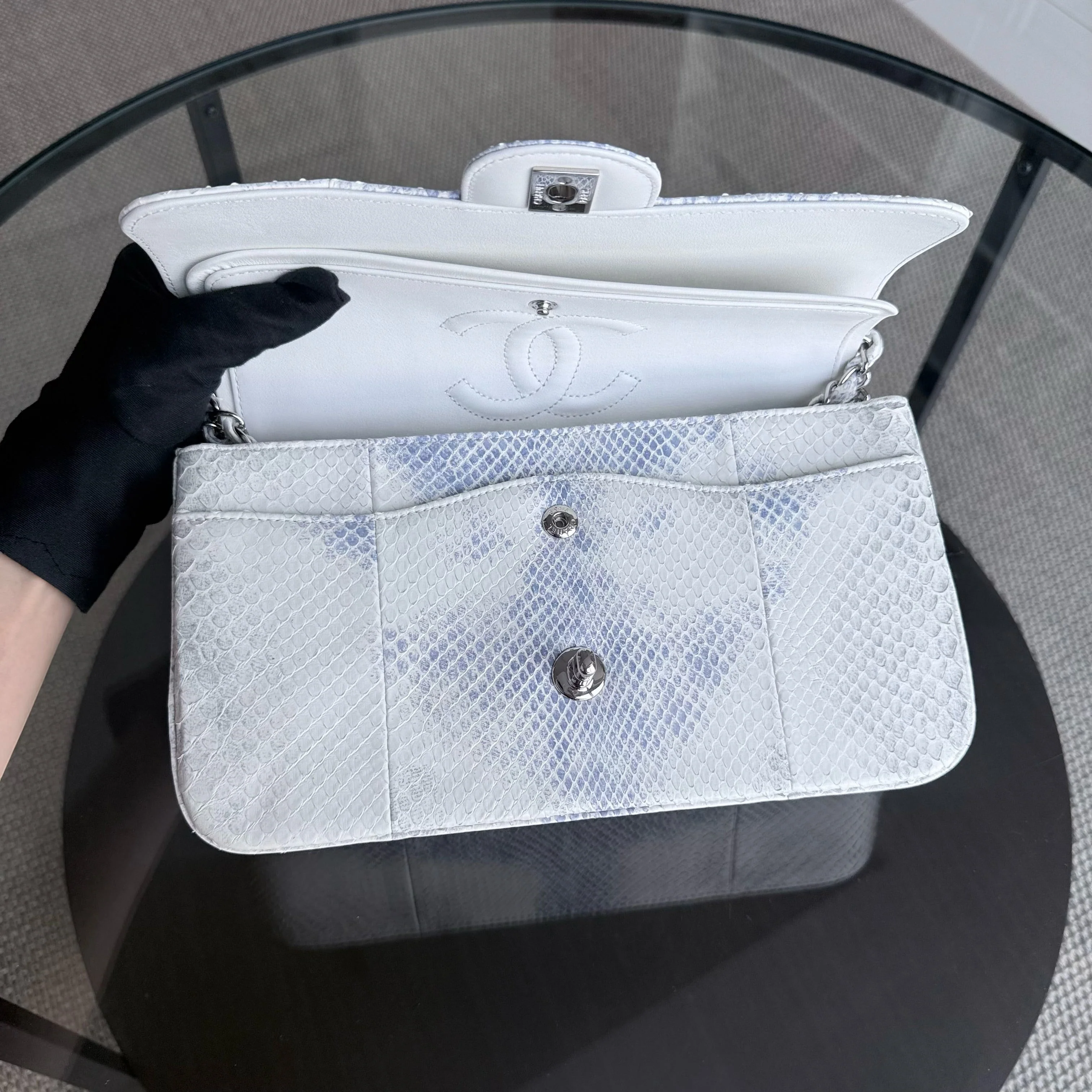 Chanel Classic Flap Medium - Python 25CM Quilted White Silver Hardware Series 23