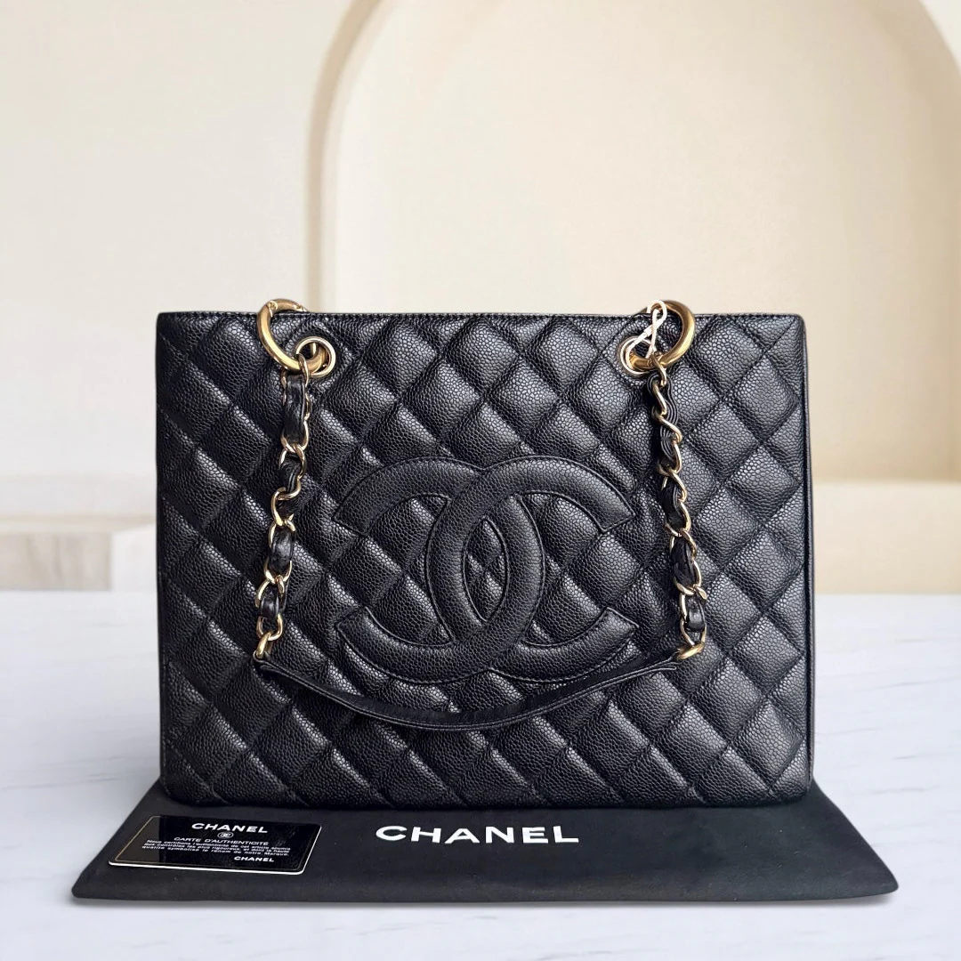 Chanel GST Grand Shopping Tote - Caviar Quilted Black Gold Hardware Series 12