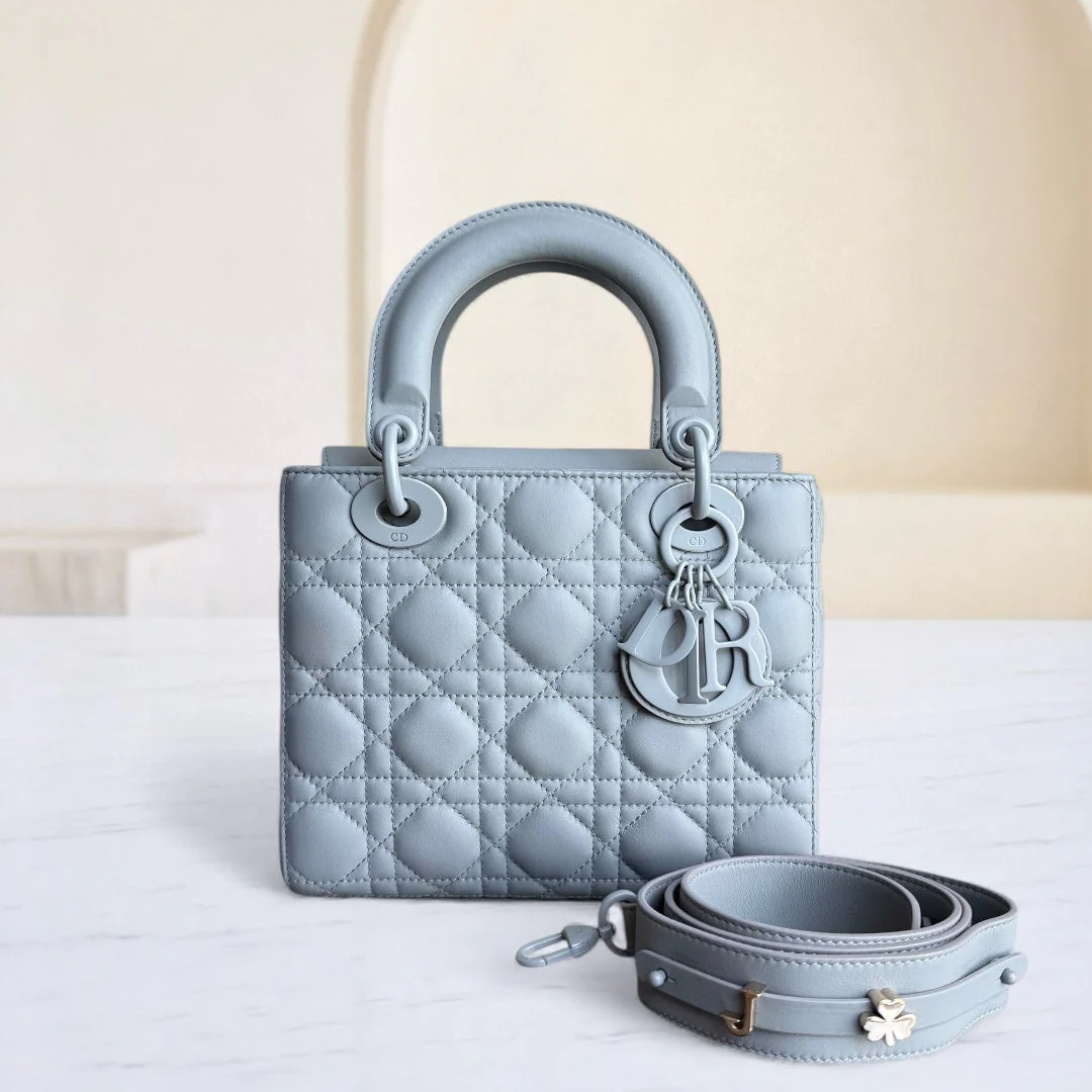 Dior Lady Small ABC - All Gray Grey Cannage Calfskin Black Hardware