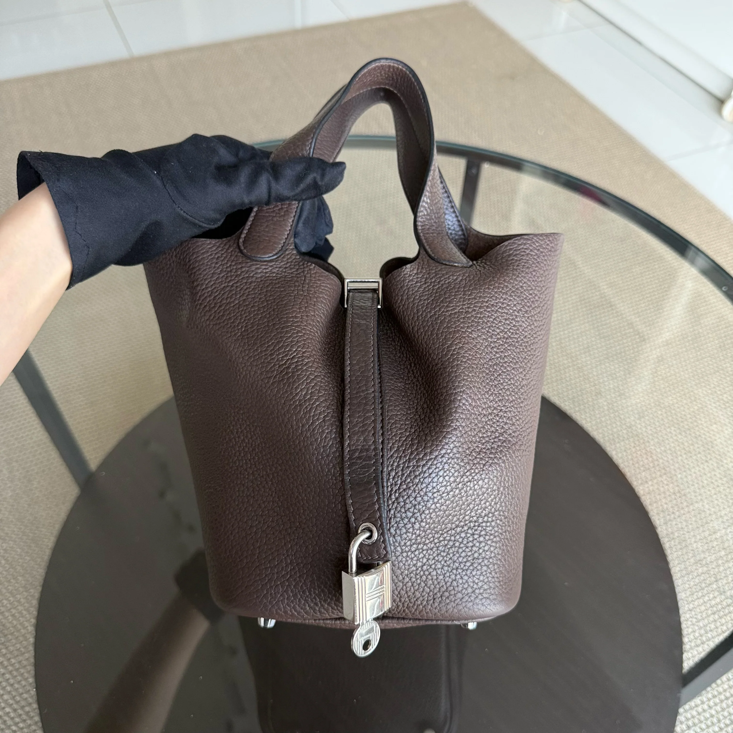 Hermes Picotin 18 - TC Clemence Leather Palladium Silver Hardware Stamp Square P