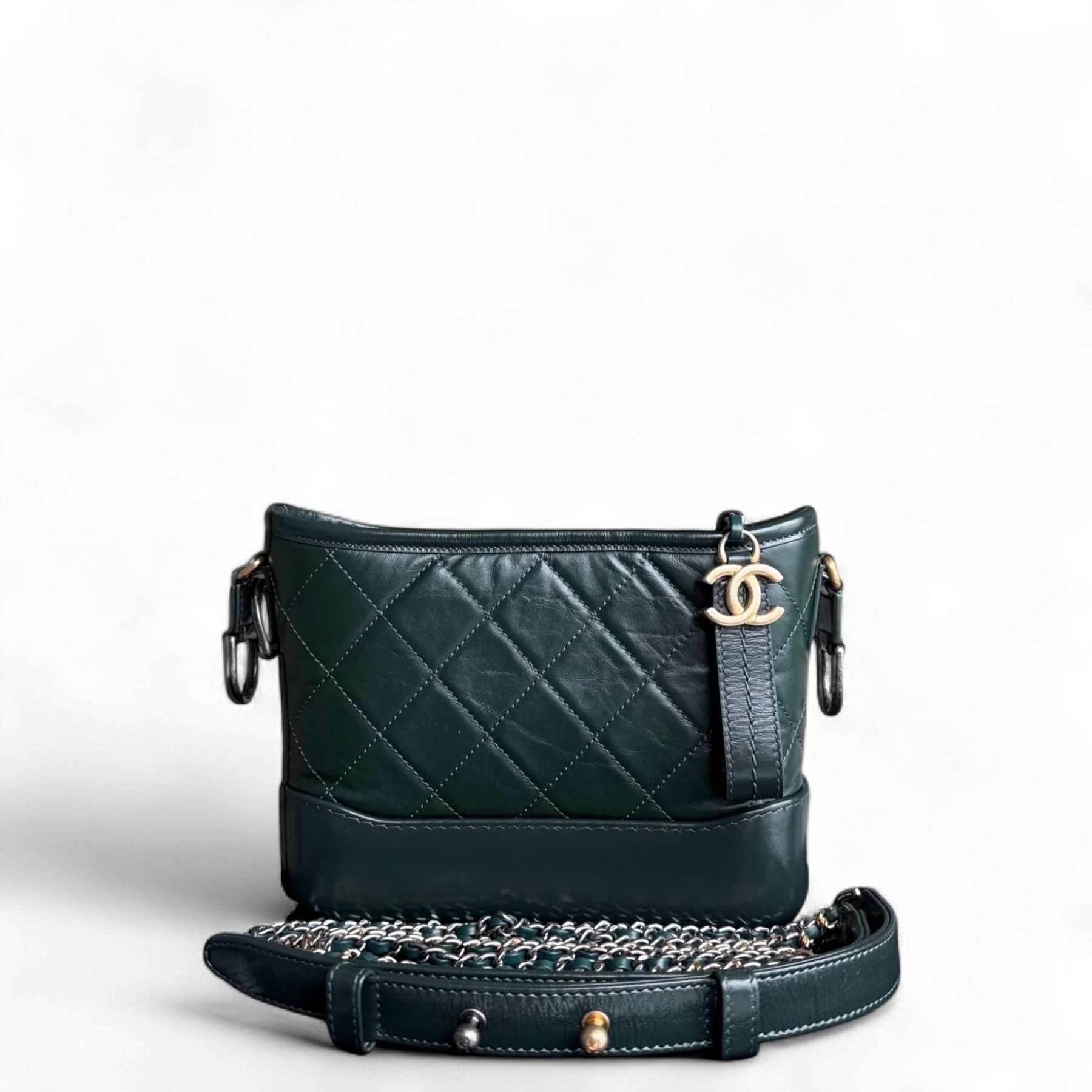 Chanel Gabrielle Small - Quilted Calfskin Dark Green Gold Hardware Series 26