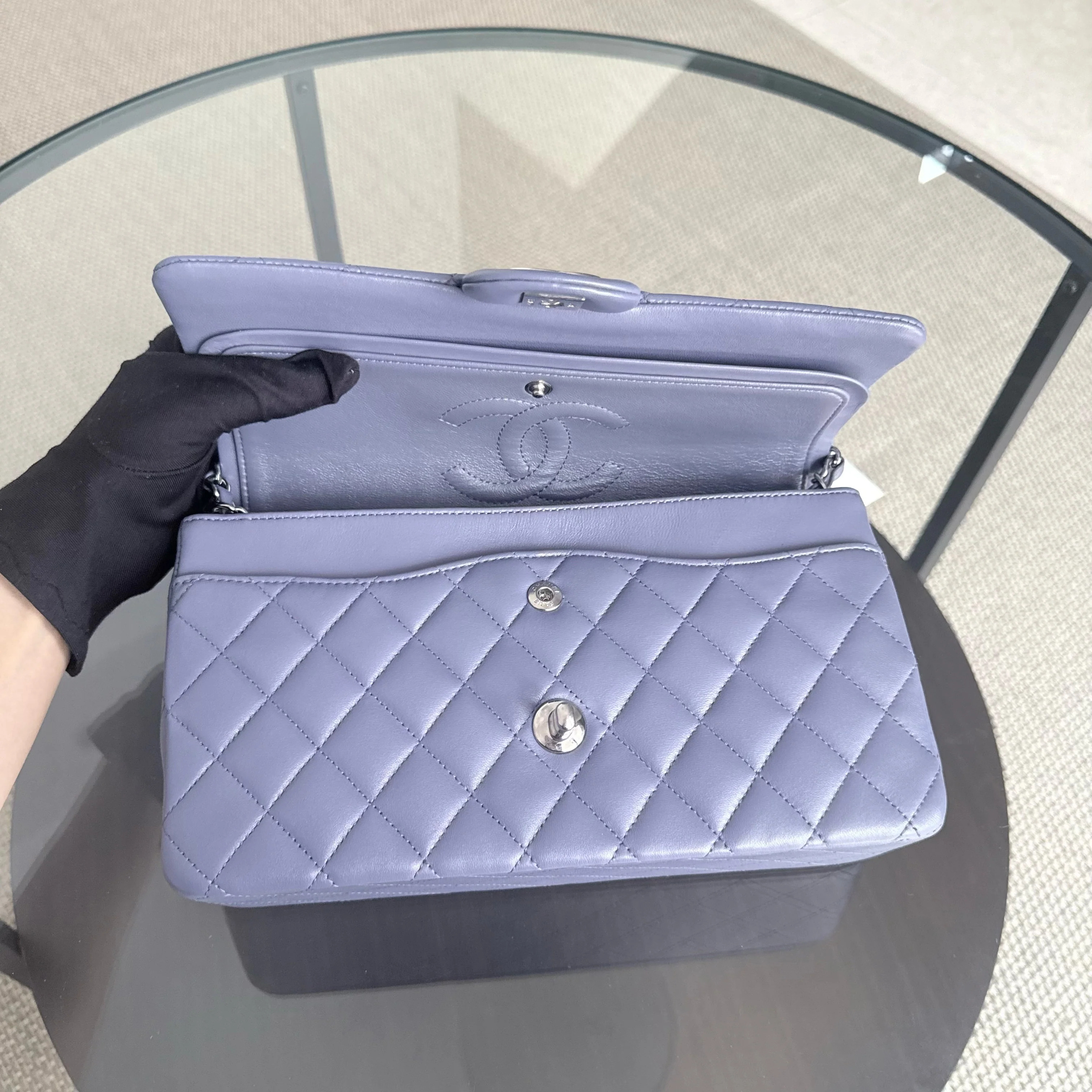 Chanel Classic Flap Medium - 25CM Quilted Lambskin Lavender Silver Hardware Series 15