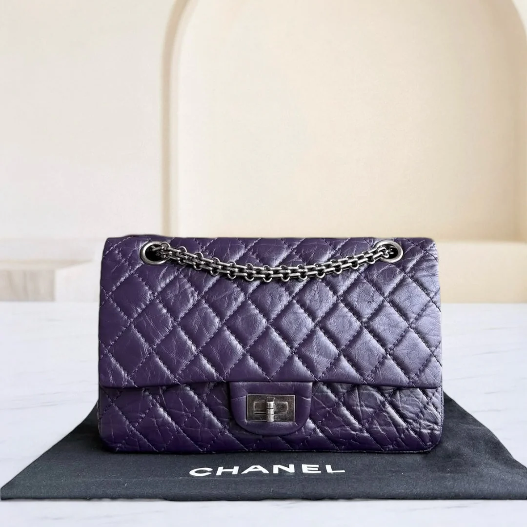 Chanel 2.55 Reissue 225 - Quilted Aged Calfskin Dark Violet Purple Aged Silver Hardware Series 17