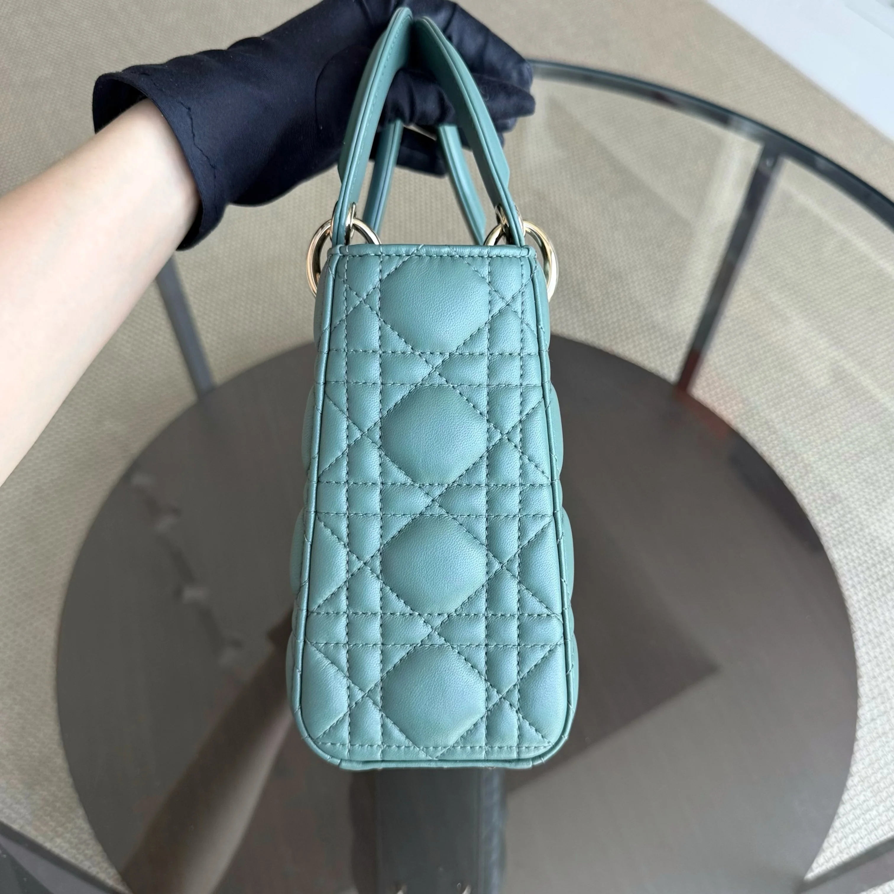 Dior Lady Small Flap - Cannage Lambskin Green Gold Hardware with Charms