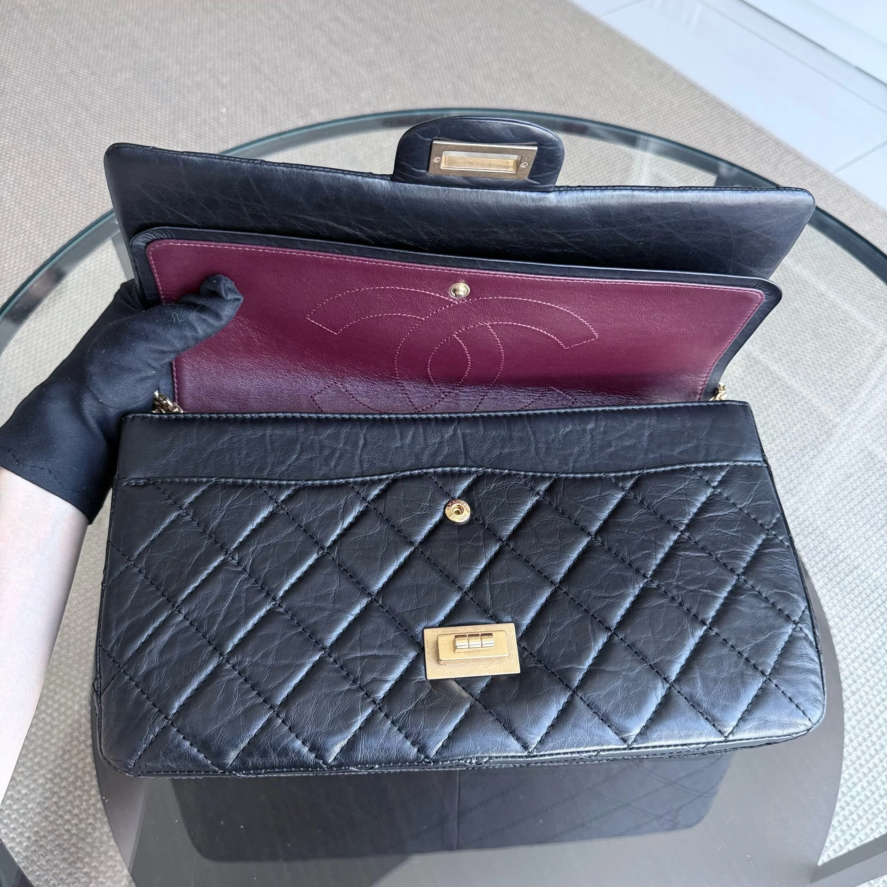 Chanel 2.55 Reissue 227 - Quilted Aged Calfskin Black Gold Hardware