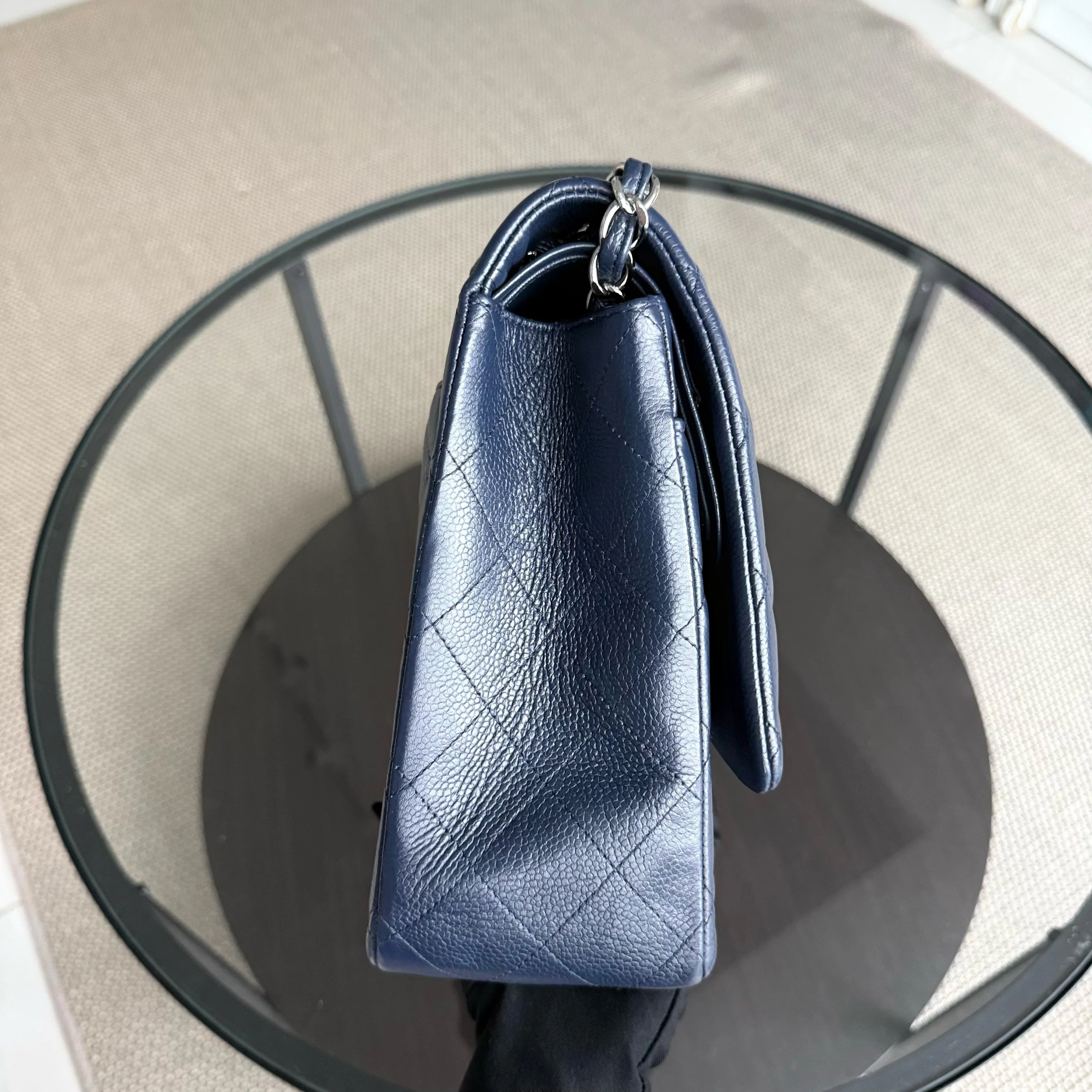 Chanel Classic Flap Maxi - Caviar Double Flap 34CM Quilted Dark Blue Silver Hardware Series 15