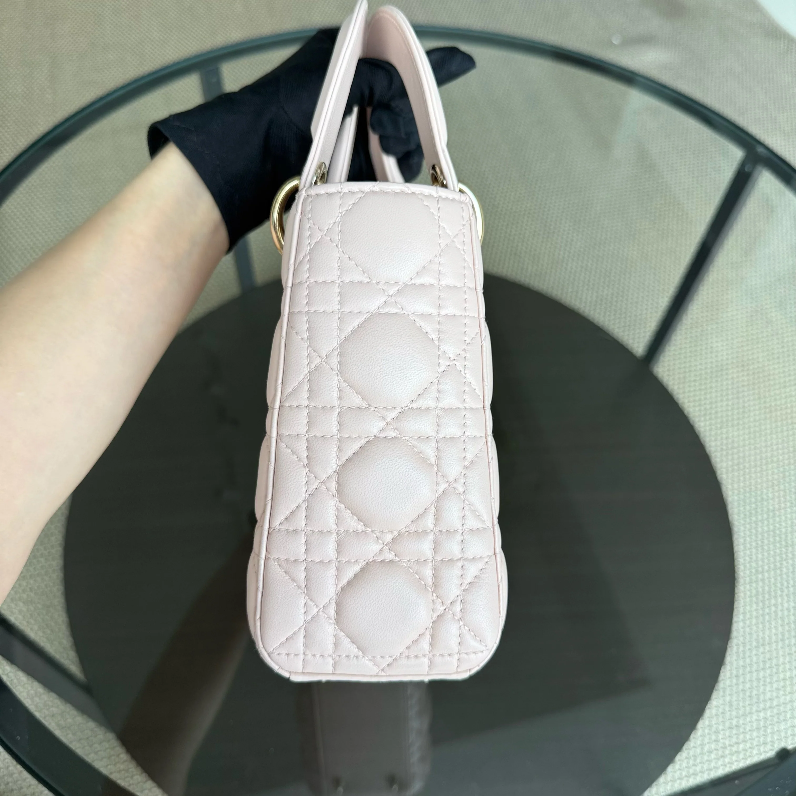 Dior Lady Small - Cannage Lambskin Light Pink Gold Hardware