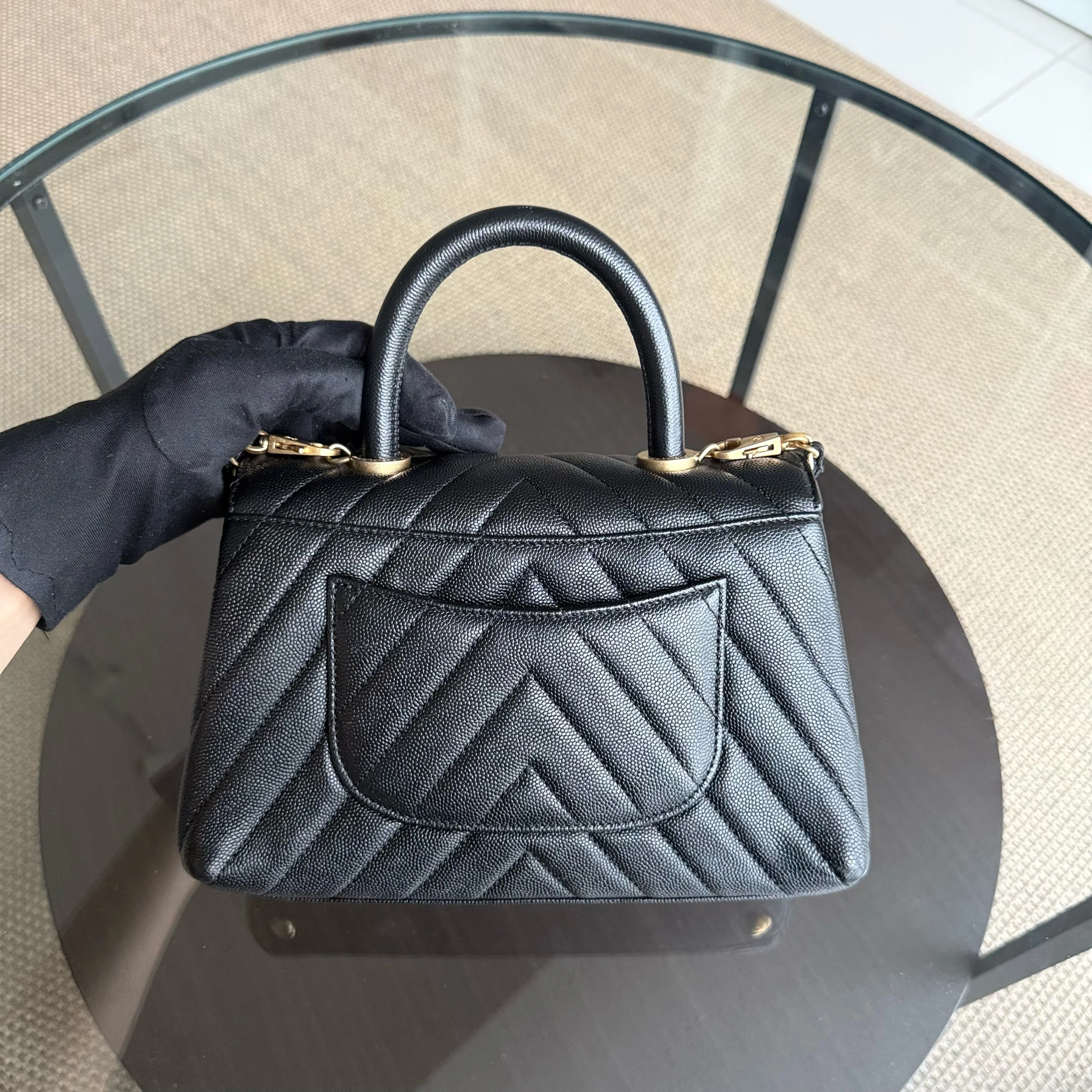 Chanel Coco Handle Small - Caviar Chevron Grained Calfskin Black Gold Hardware Series 26
