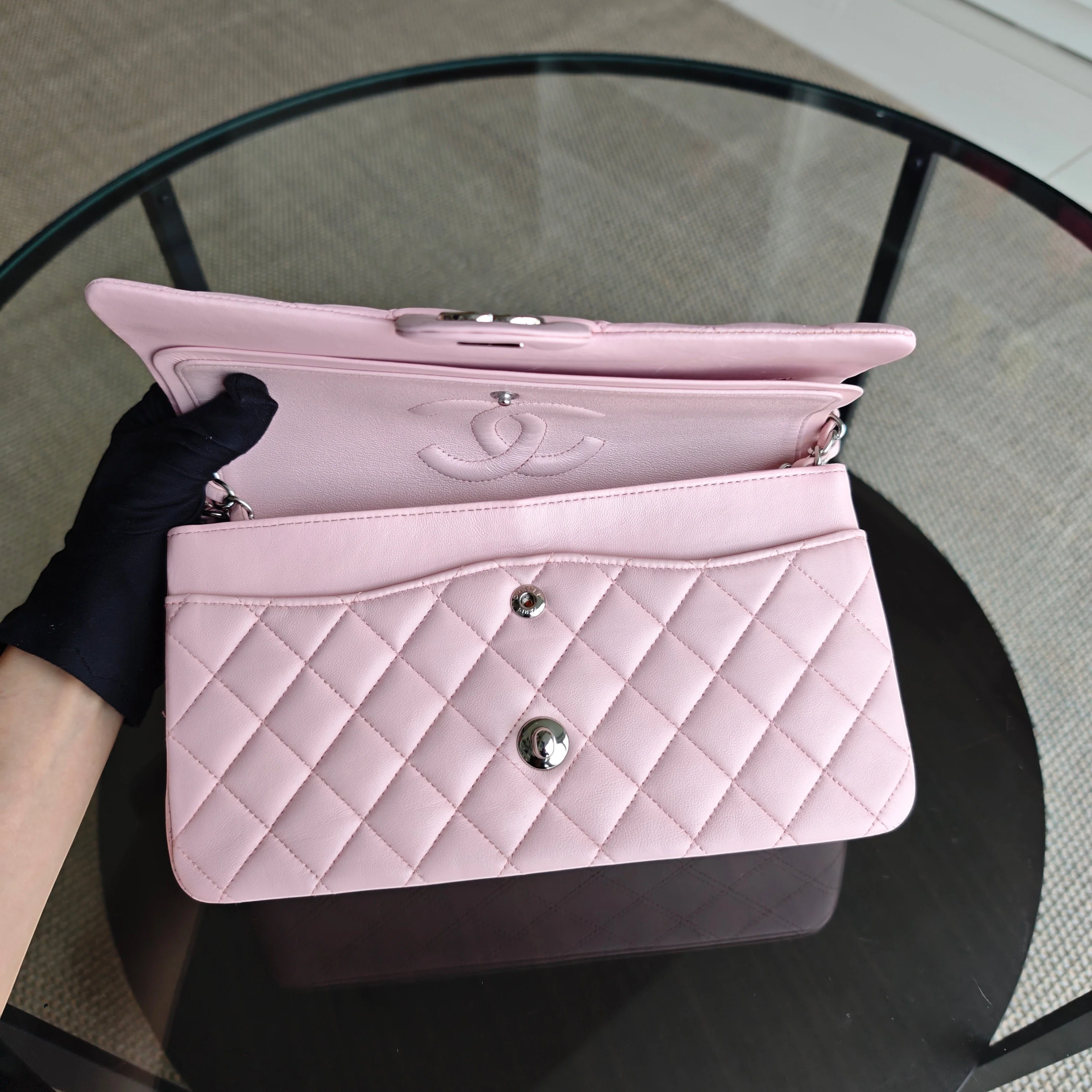 Chanel Classic Flap Medium - 25CM Quilted Lambskin Light Sakura Pink Silver Hardware Series 25
