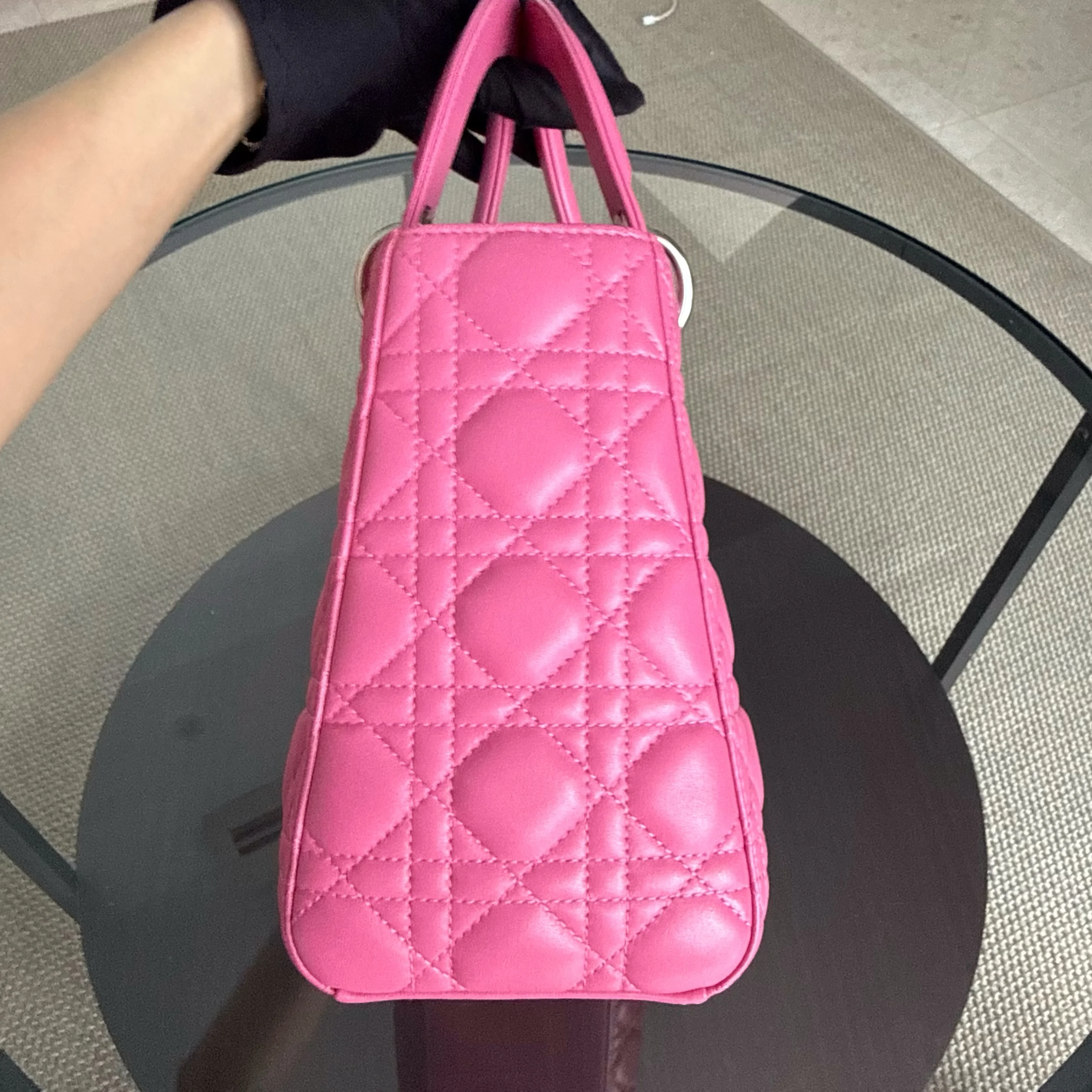 Dior Lady Medium - Cannage Lambskin Barbie Pink Silver Hardware Strap