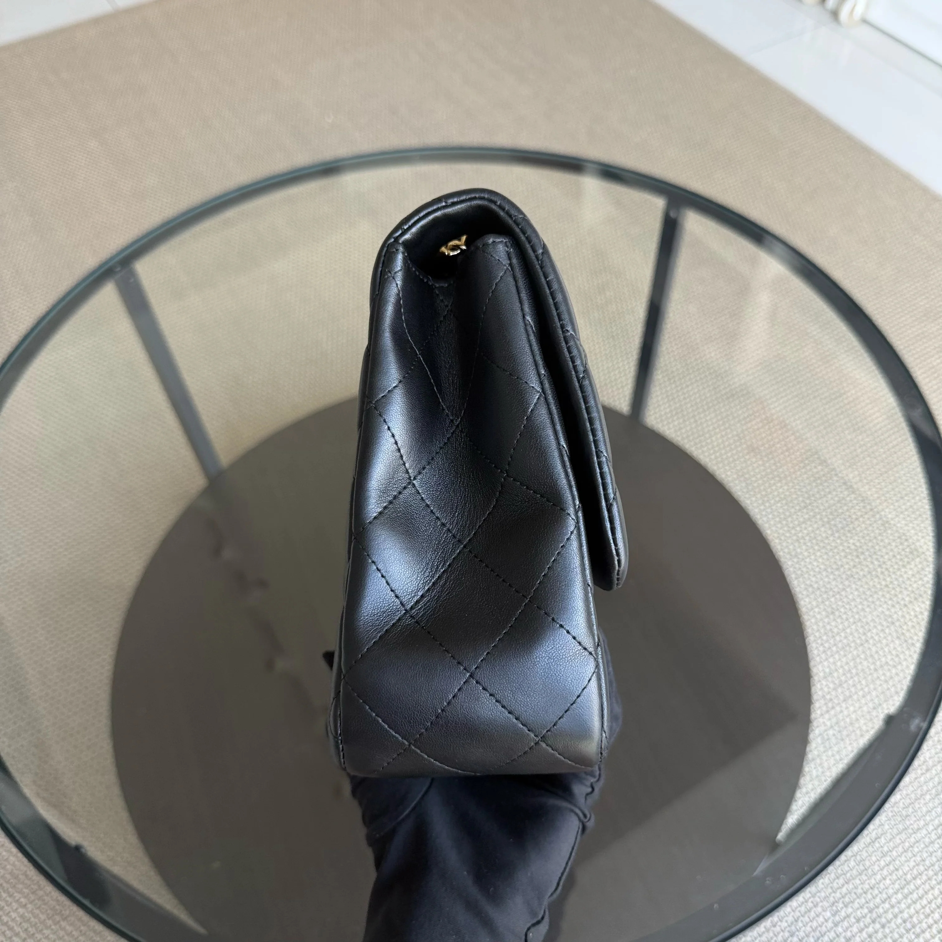 Chanel Classic Flap Jumbo - 30CM Single Flap Quilted Lambskin Black Gold Hardware Series 13