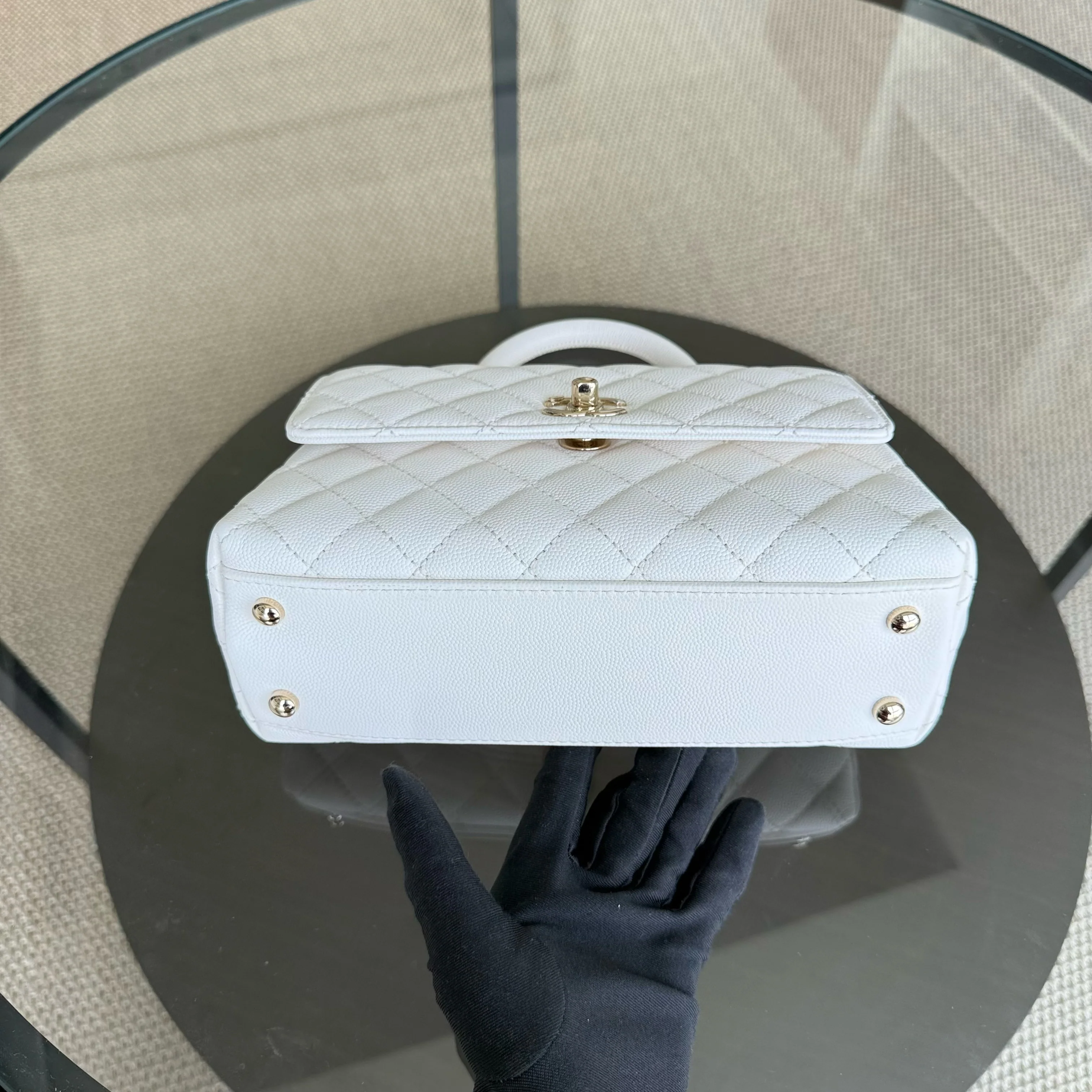 Chanel Coco Handle Small - Caviar Quilted Snow White Gold Hardware Microchip