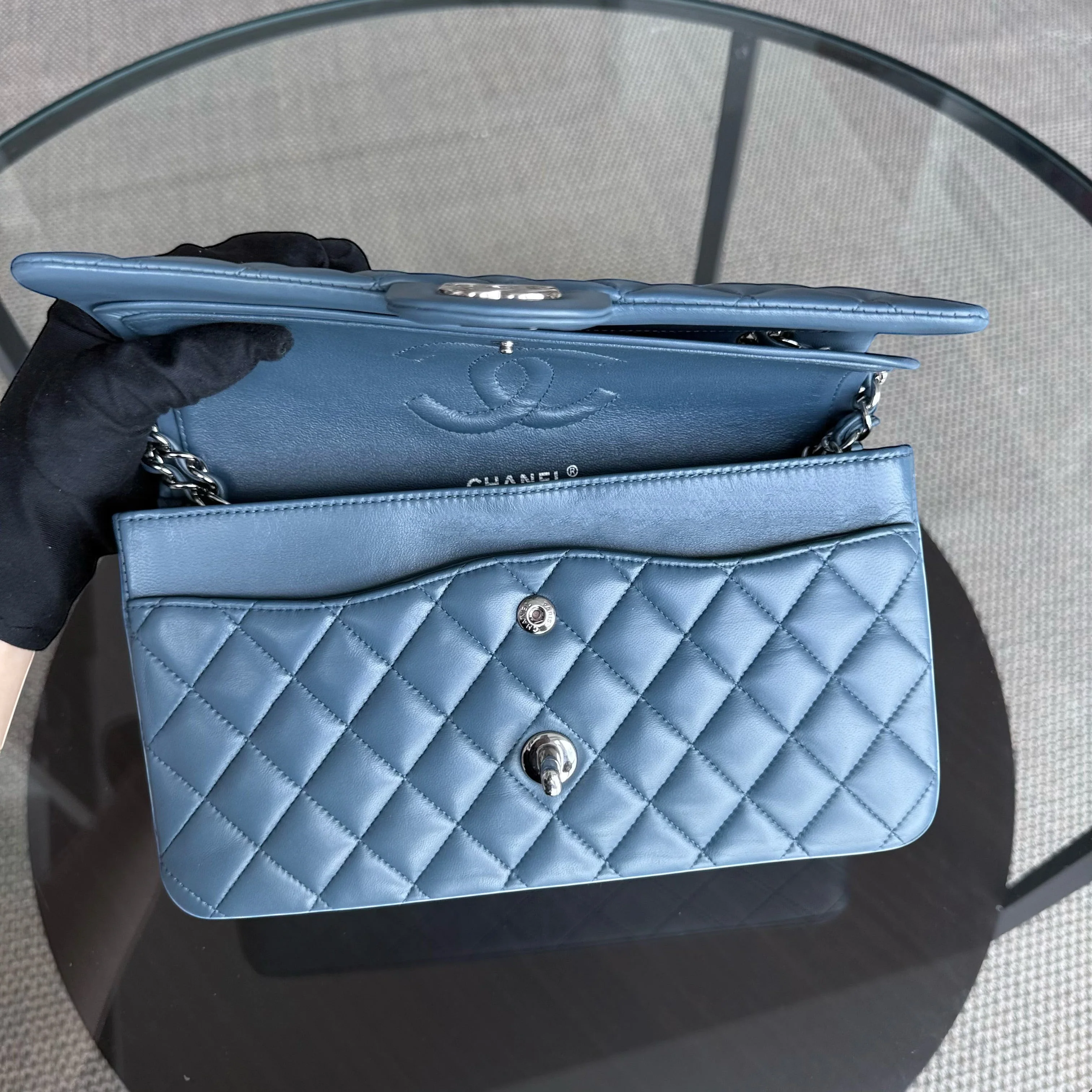 Chanel Classic Flap Medium - 25CM Quilted Lambskin Blue Silver Hardware Series 17