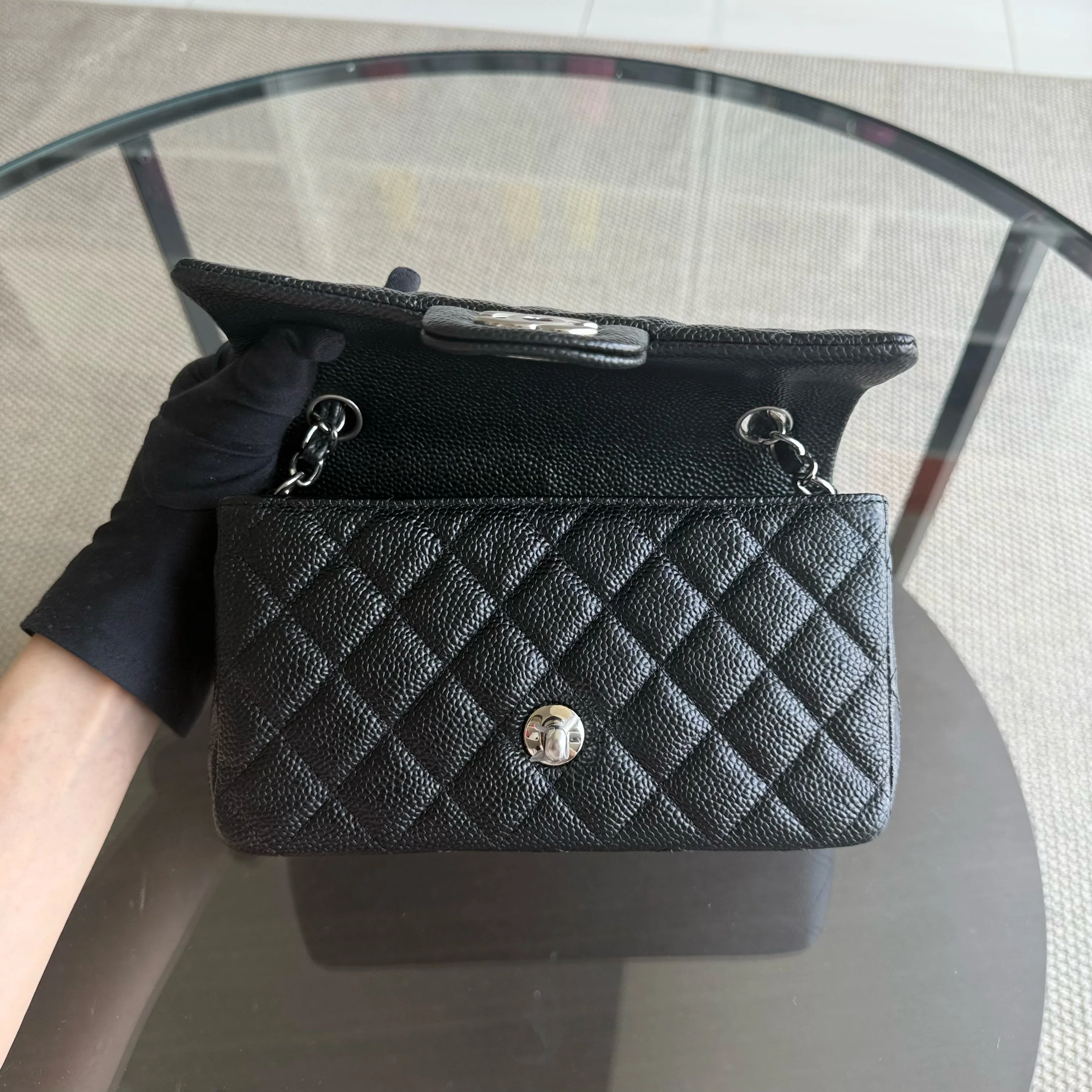 Chanel Caviar Mini Rectangle Classic Flap - 20CM Quilted Black Silver Hardware Series 20