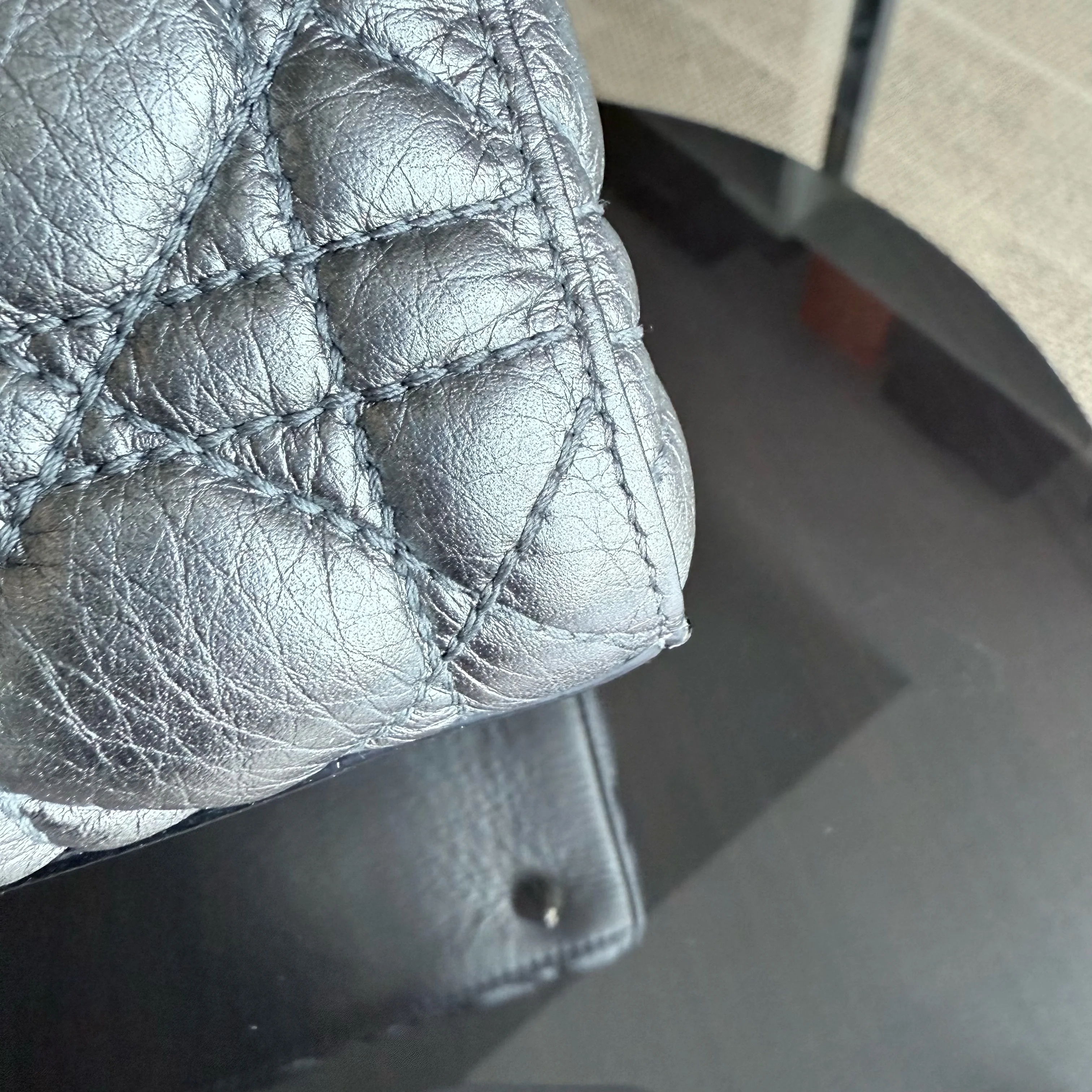 Dior Lady Medium Flap - Grained Calfskin Metallic Silver Gold Hardware Limited Edition