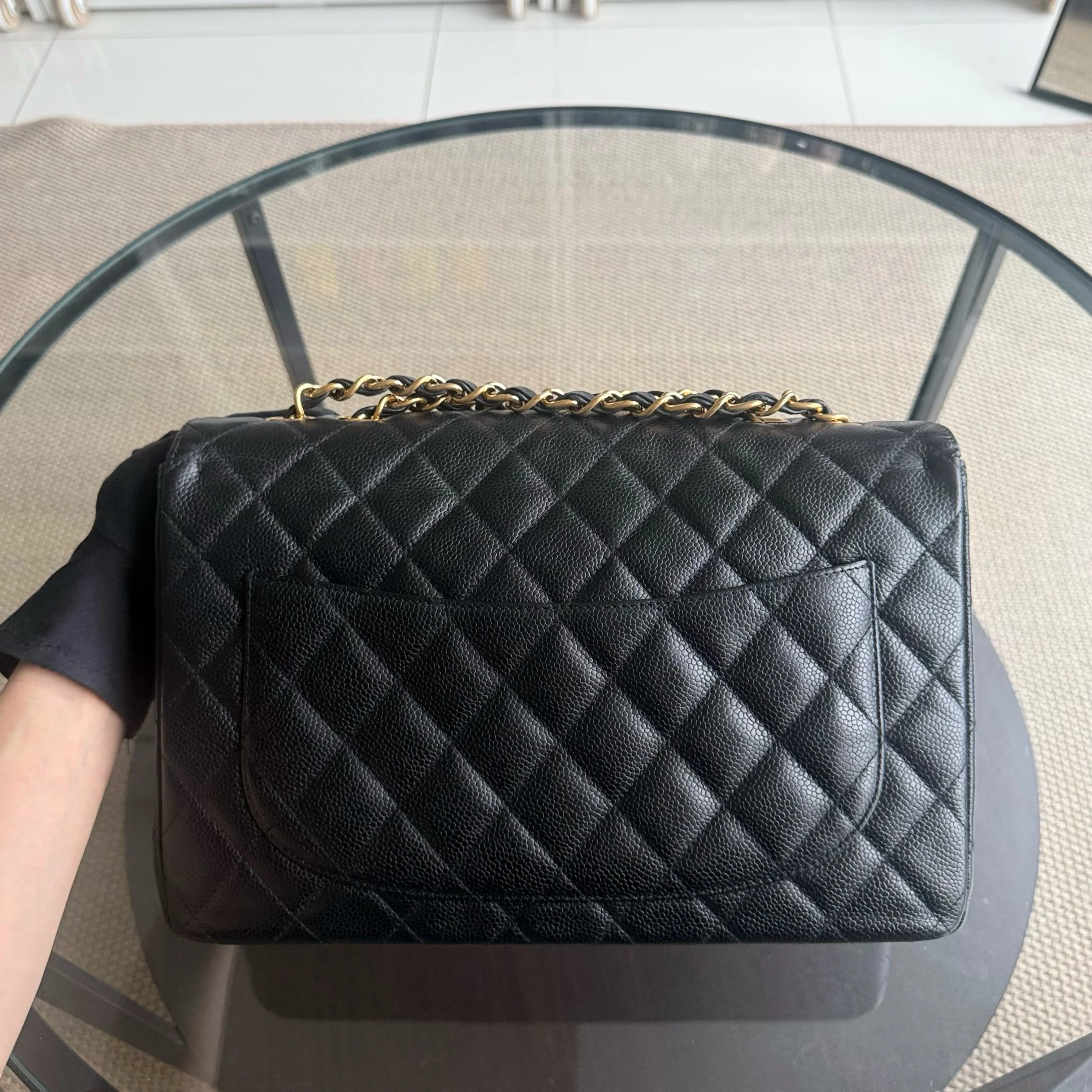 Chanel Classic Flap Jumbo - Caviar 30CM Single Flap Quilted Black 24K Gold Hardware Series 12