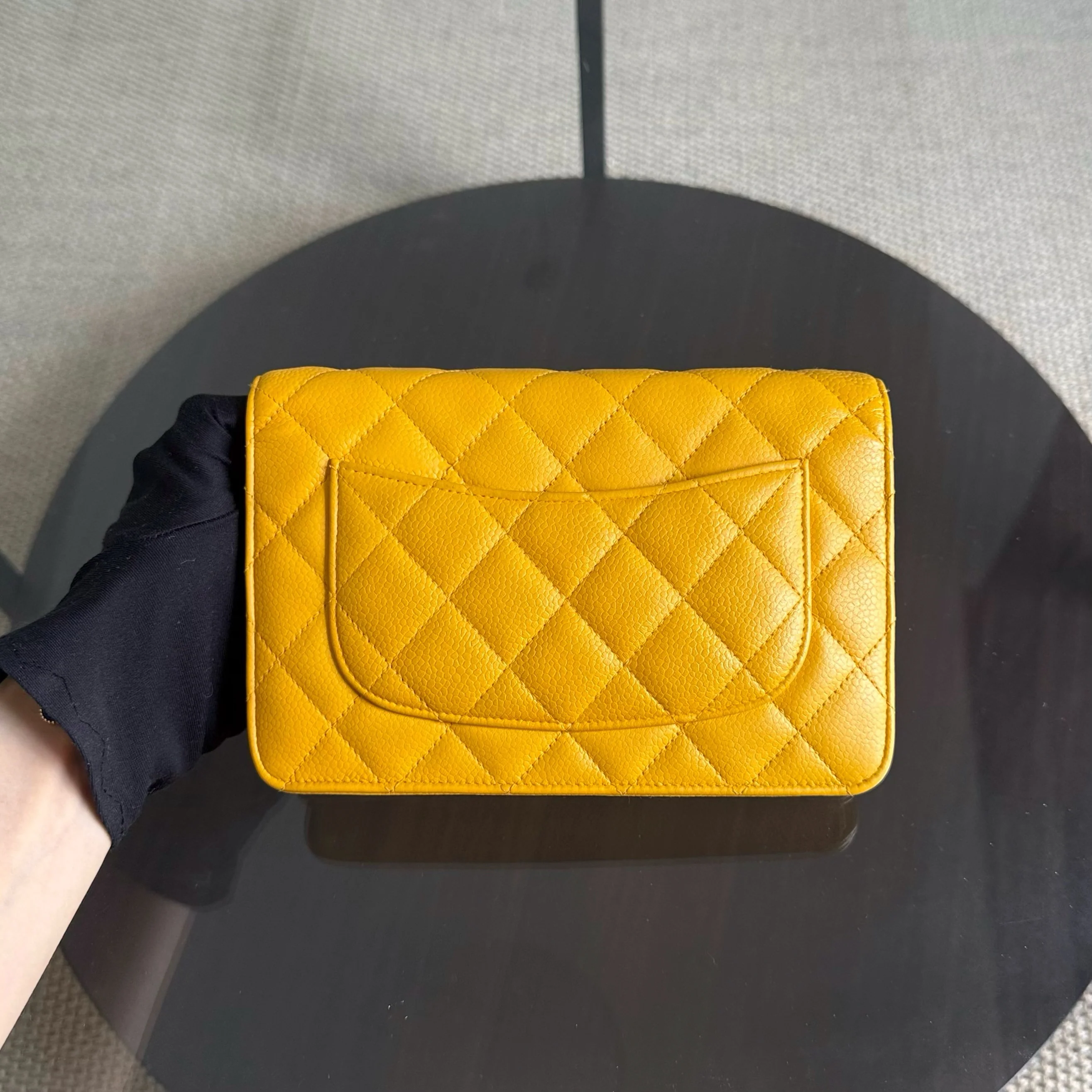 Chanel Wallet On Chain WOC - Quilted Caviar Yellow Series 25