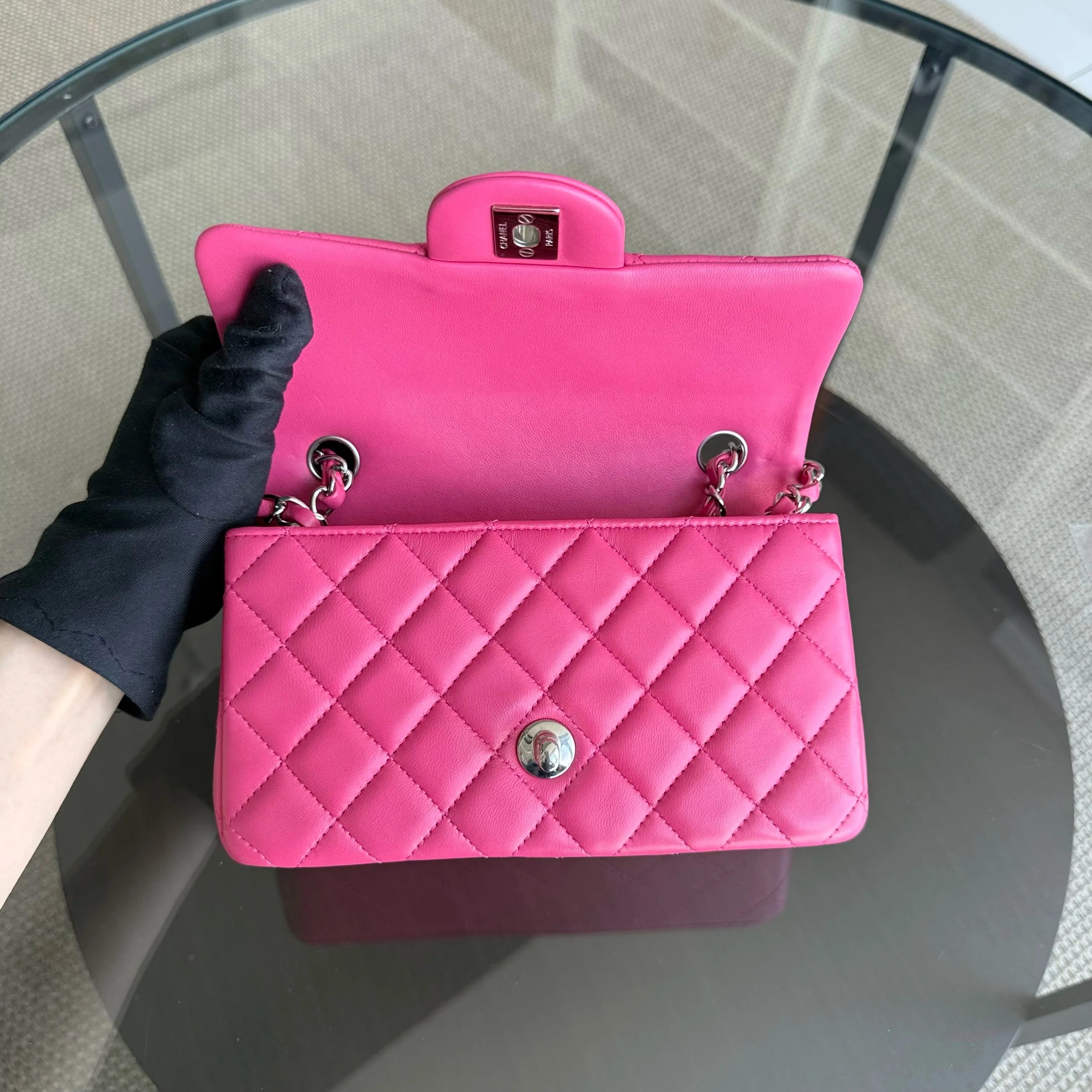 Chanel Classic Flap Mini Rectangle - 20CM Quilted Lambskin Pink Gold Hardware Series 19