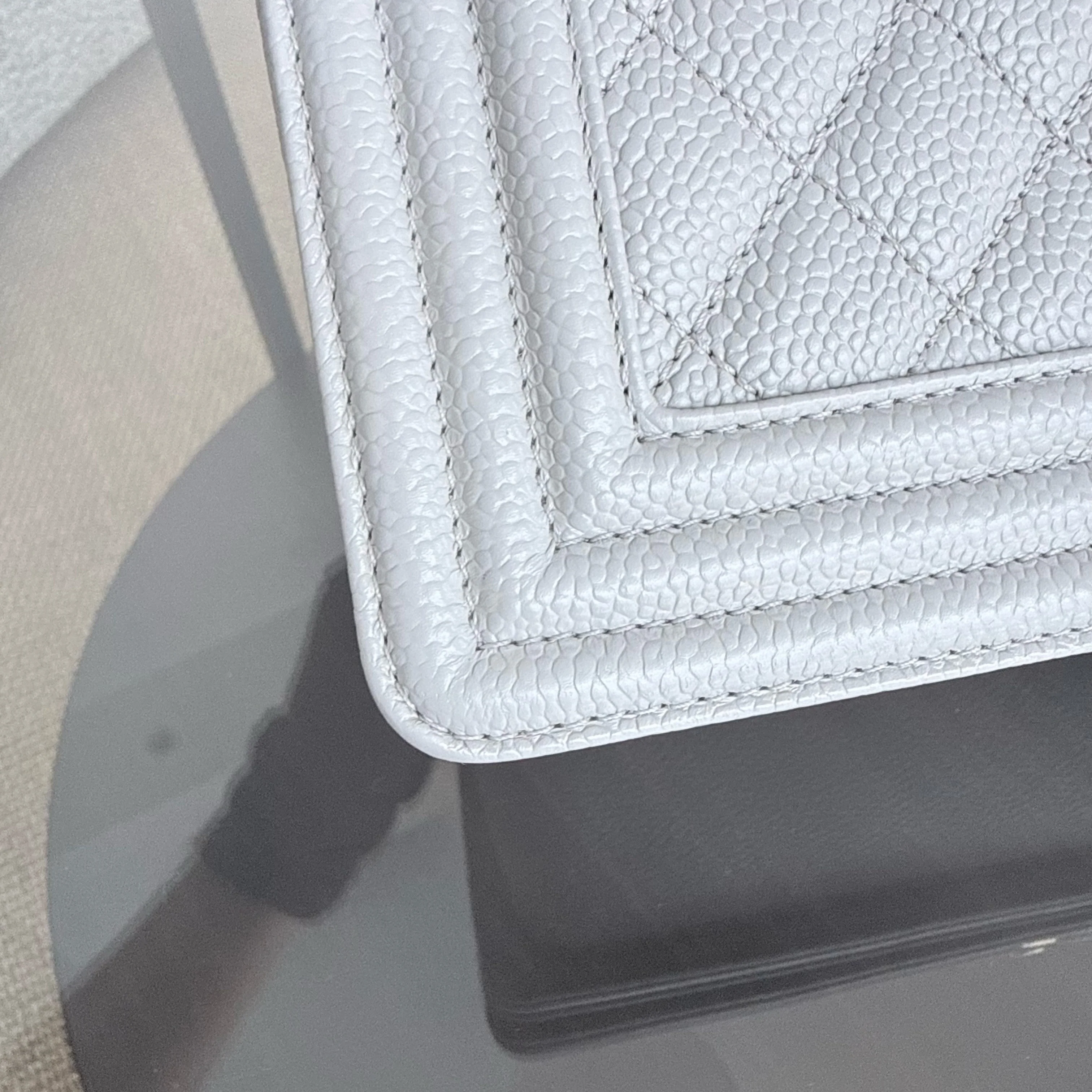 Chanel Boy New Medium - 28CM Quilted Caviar Grey Gray Gold Hardware Series 28