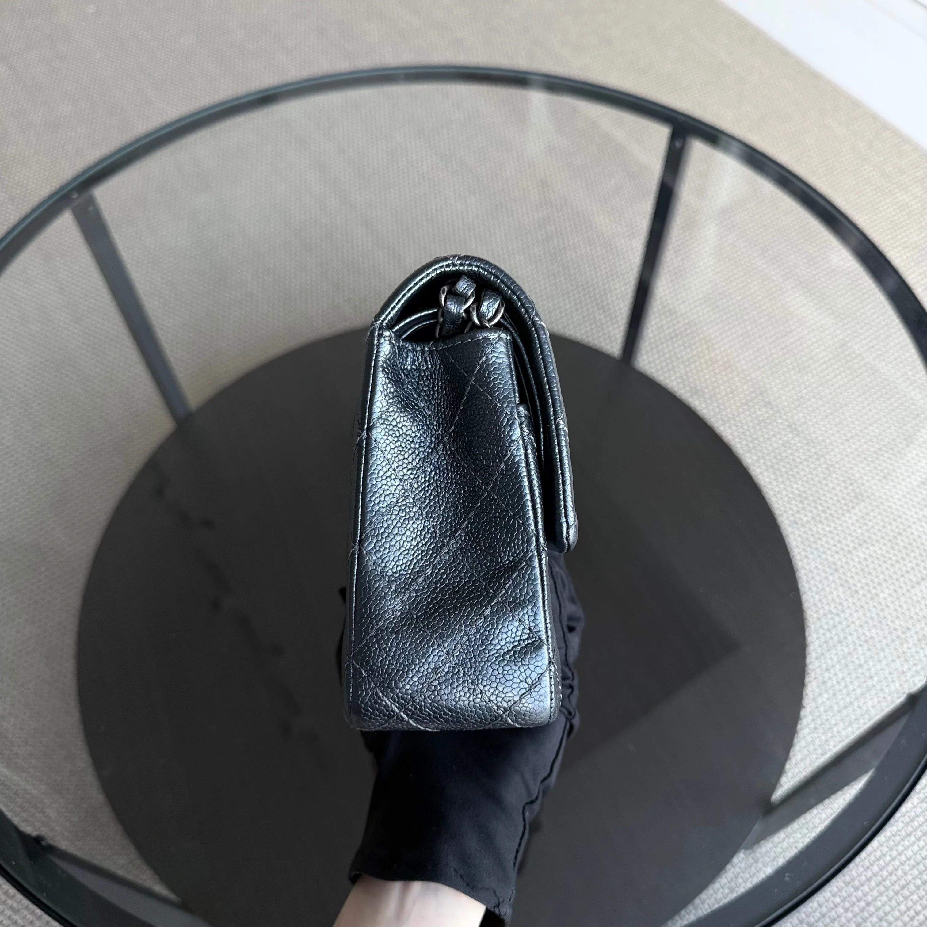 Chanel Classic Flap Medium - Caviar 25CM Quilted Grained Calfskin Dark Gray Silver Hardware Series 20