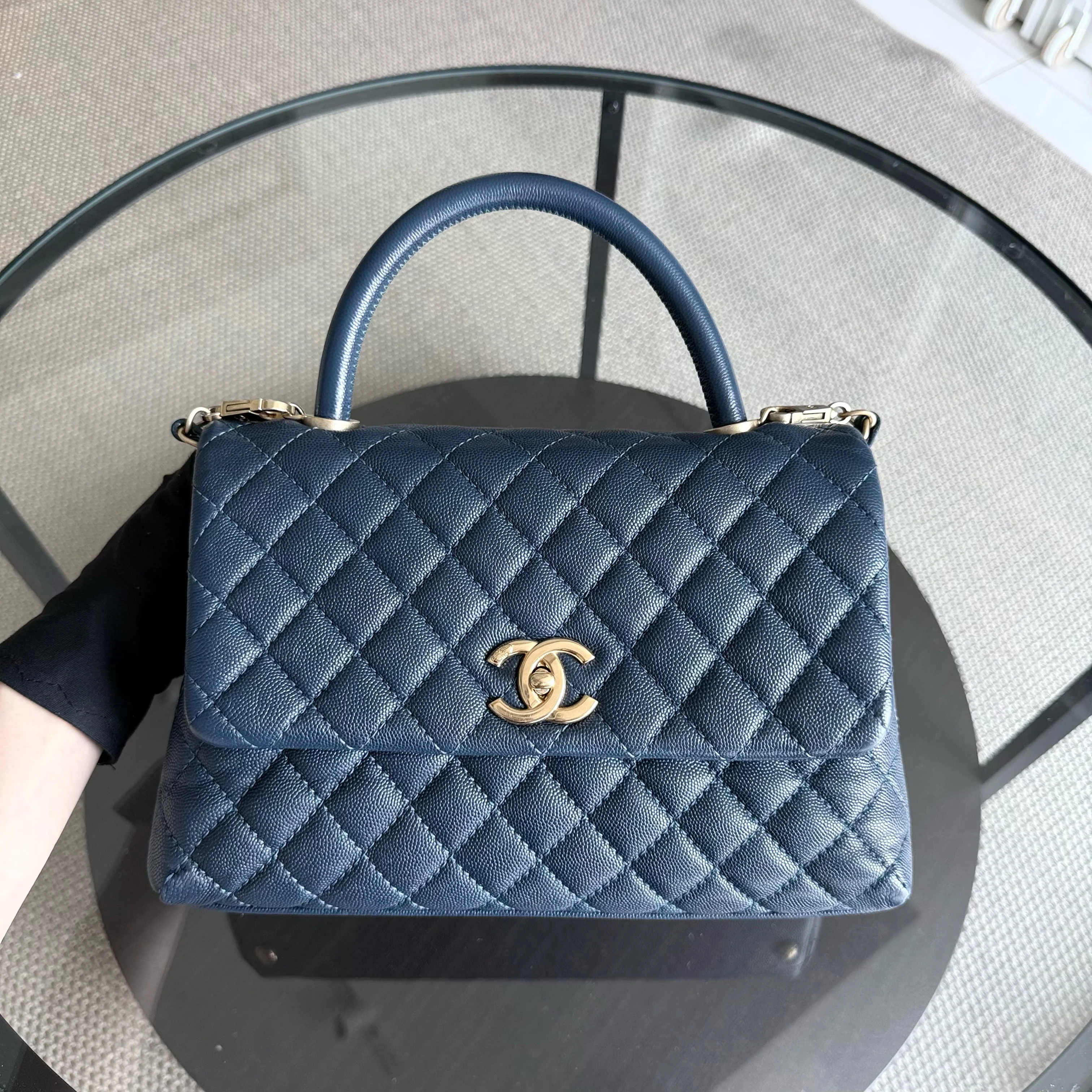 Chanel Coco Handle Medium - Caviar 29CM Quilted Dark Blue Gold Hardware Series 25