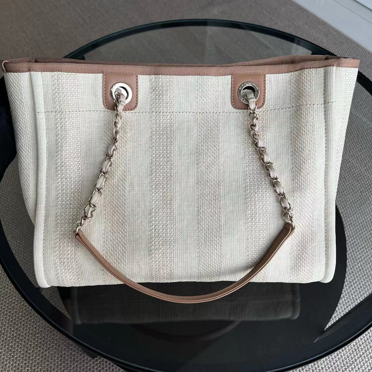 Chanel Deauville Small - Tote Yellow Canvas Silver Hardware 29