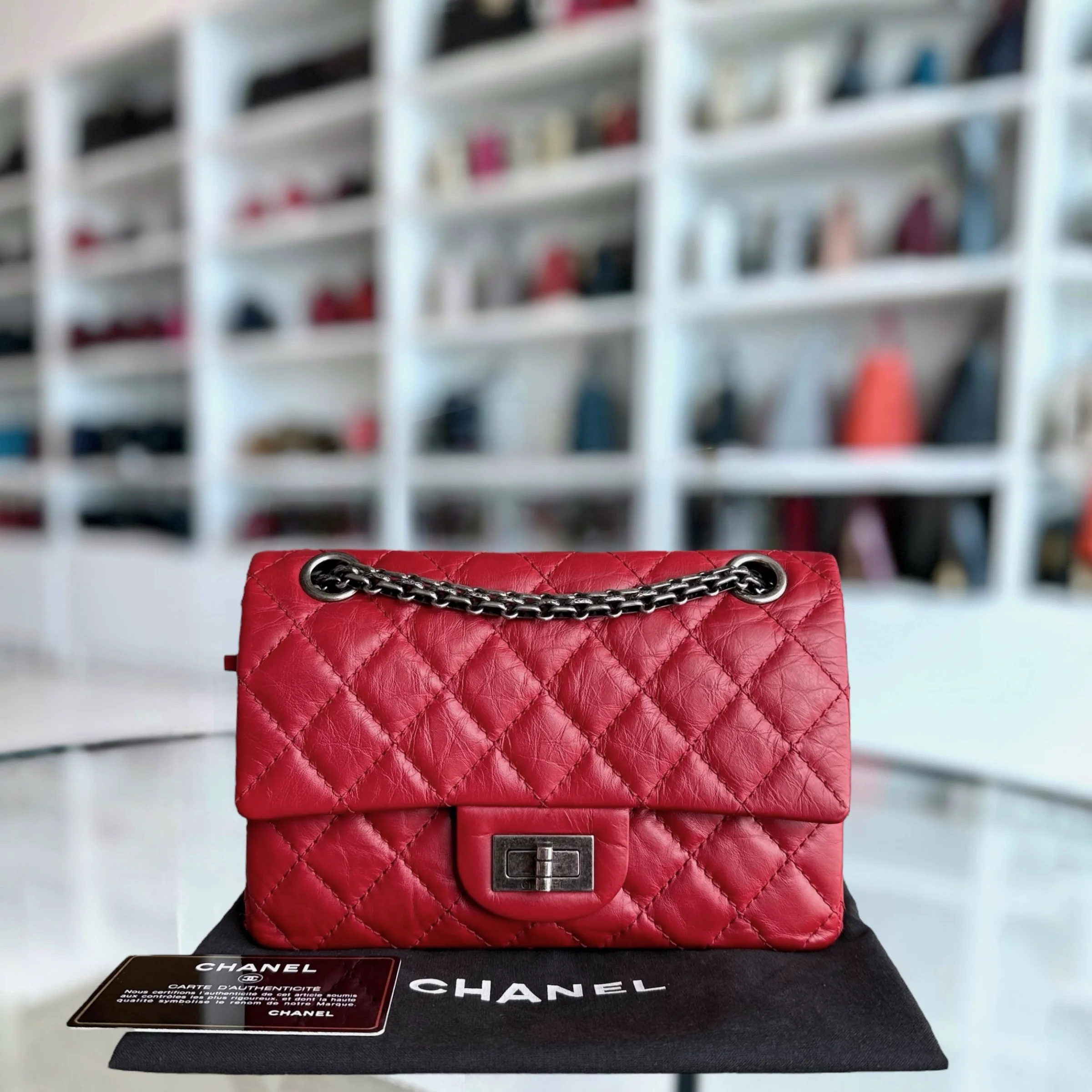 Chanel 2.55 Reissue Mini - 20CM Quilted Aged Calfskin Red Ruthenium Silver Hardware Series 16