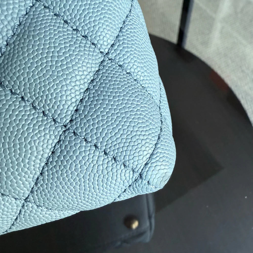 Chanel Coco Handle Medium - Caviar 29CM Quilted Sky Blue Gold Hardware Series 27
