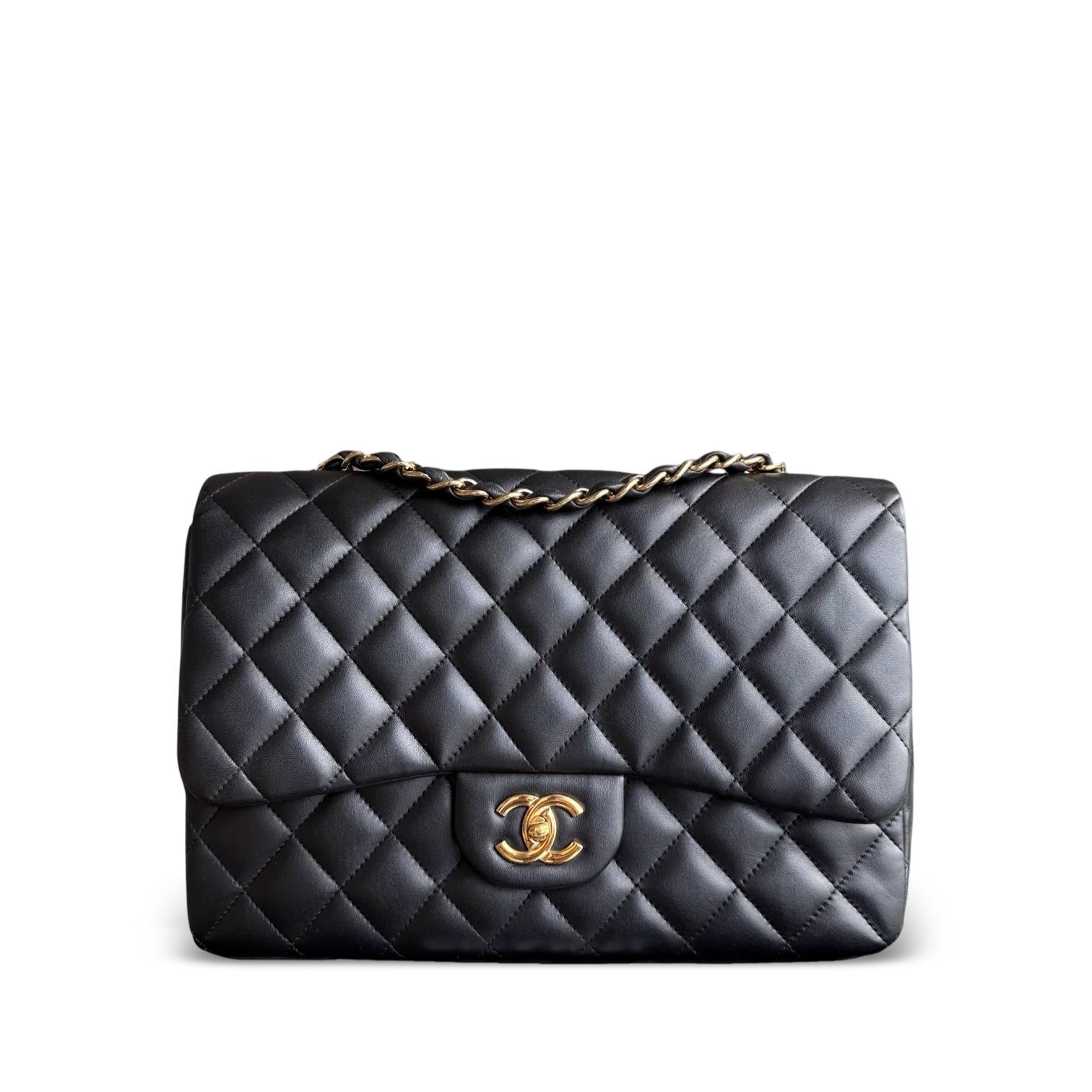 Chanel Classic Flap Jumbo - 30CM Single Flap Quilted Lambskin Black Gold Hardware