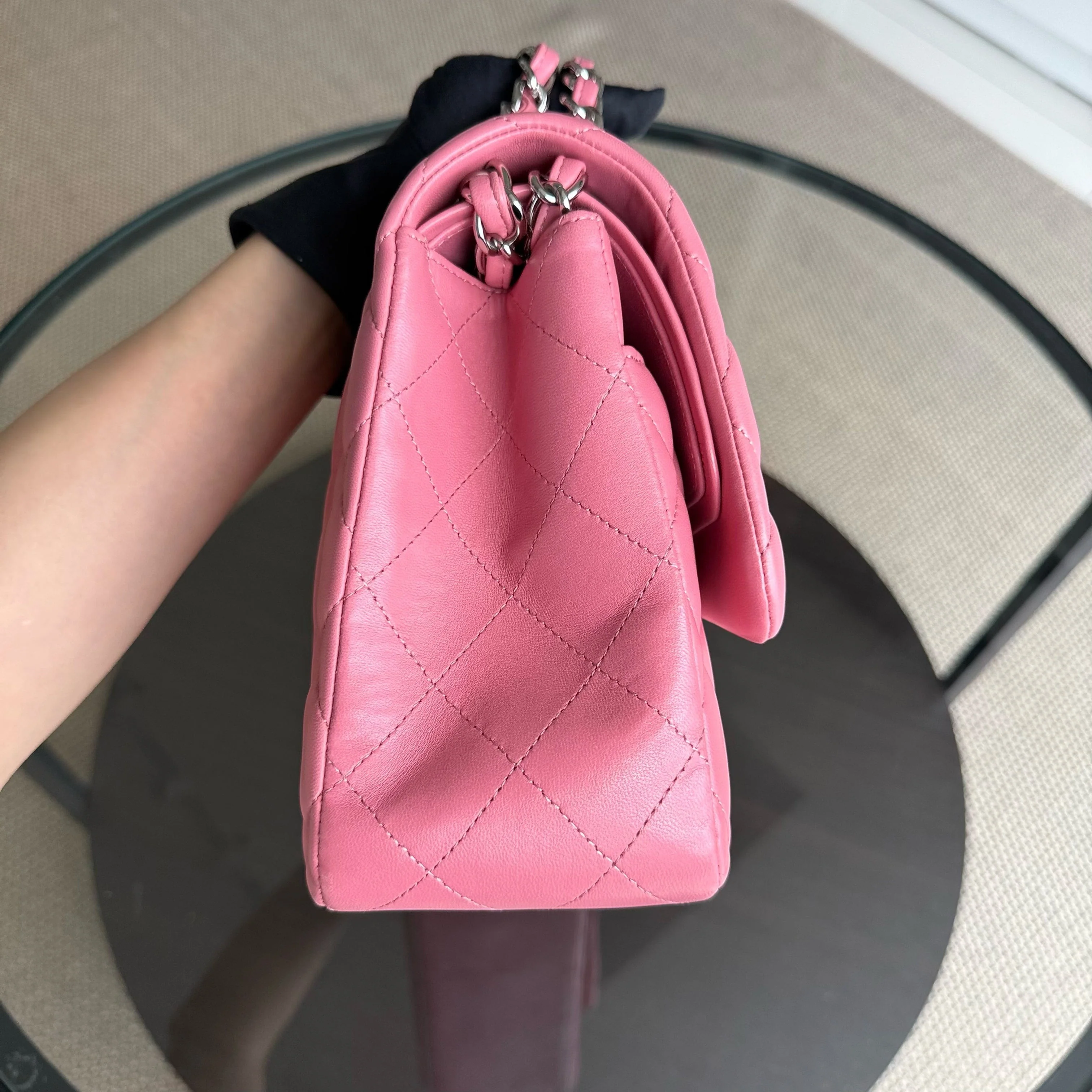 Chanel Classic Flap Jumbo - Double Flap 30CM Quilted Lambskin Sakura Pink Silver Hardware Series 18