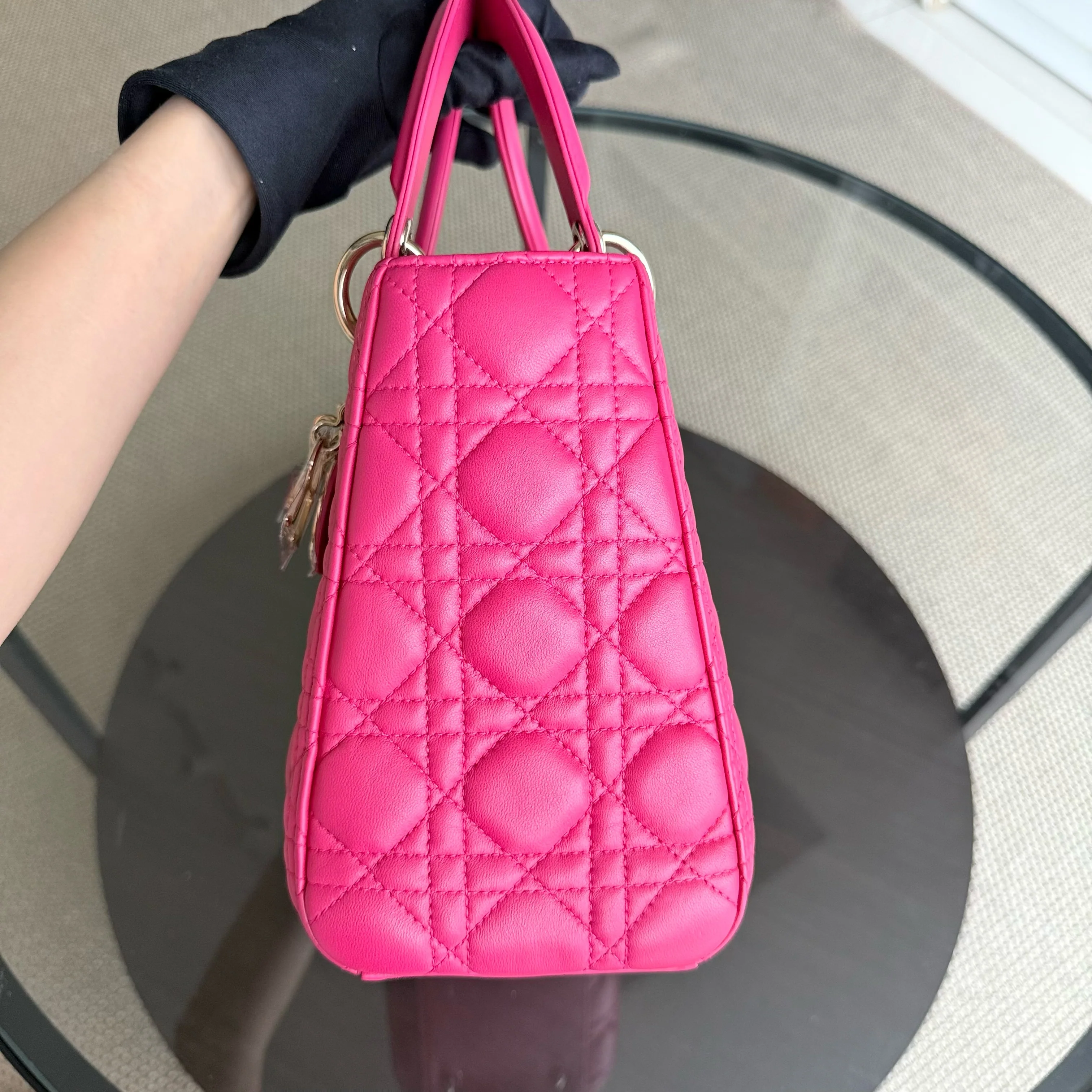Dior Lady Medium - Cannage Lambskin Hot Pink Gold Hardware