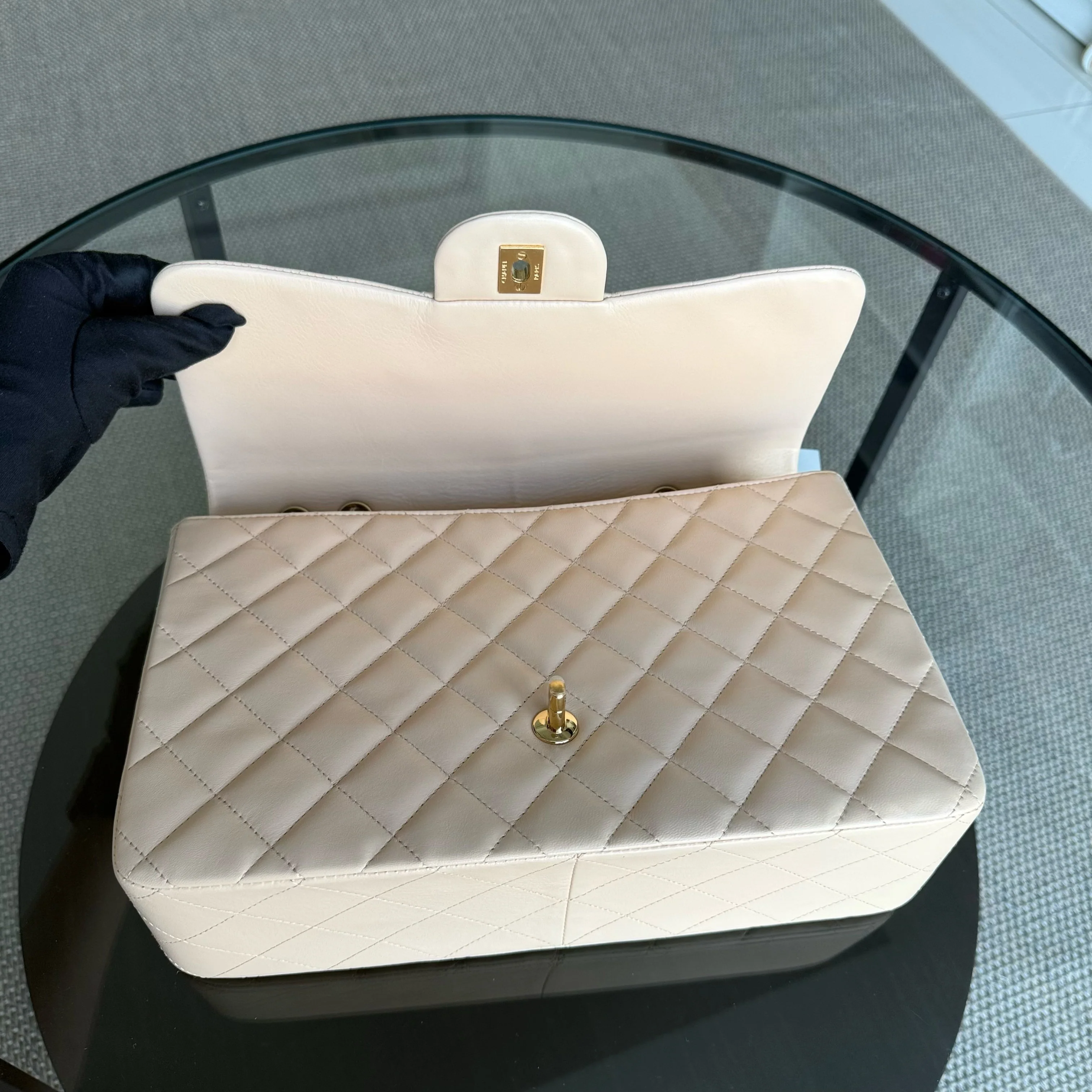 Chanel Classic Flap Jumbo - 30CM Single Flap Quilted Lambskin Beige Gold Hardware Series 13