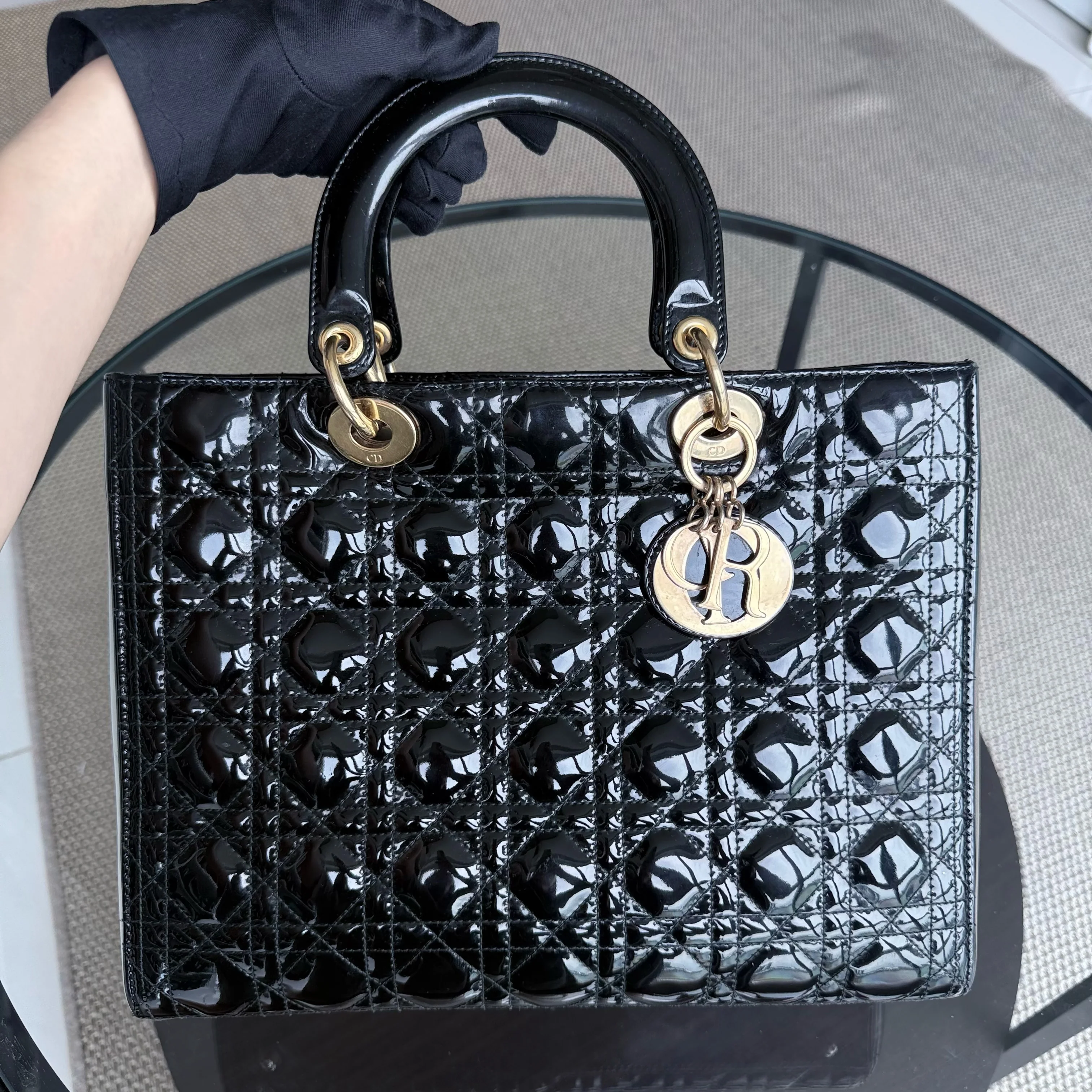 Dior Lady Large - Patent Calfskin Black Gold Hardware NO STRAP