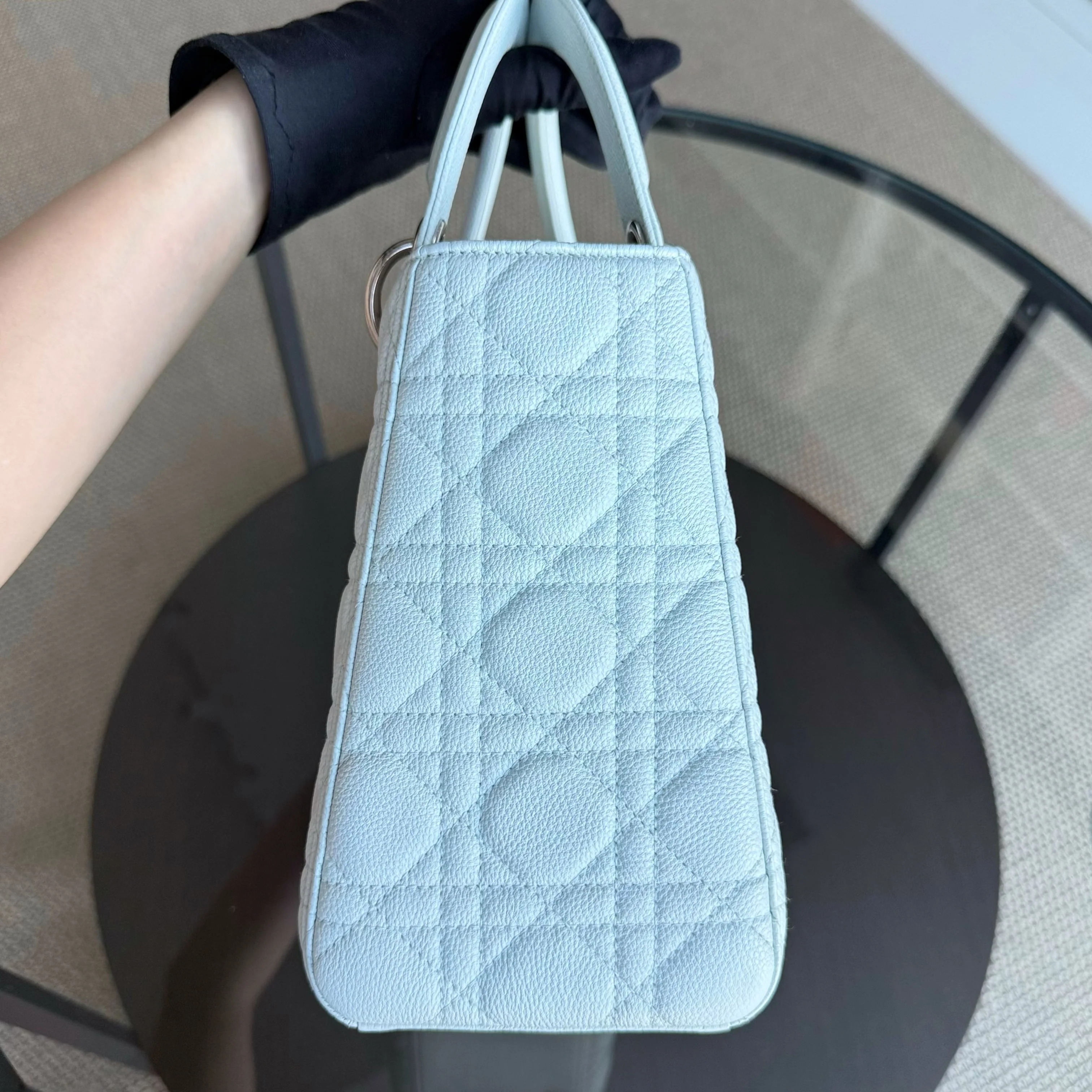 Dior Lady Medium Caviar - Grained Calfskin Cannage Glacier White Ice Blue Silver Hardware