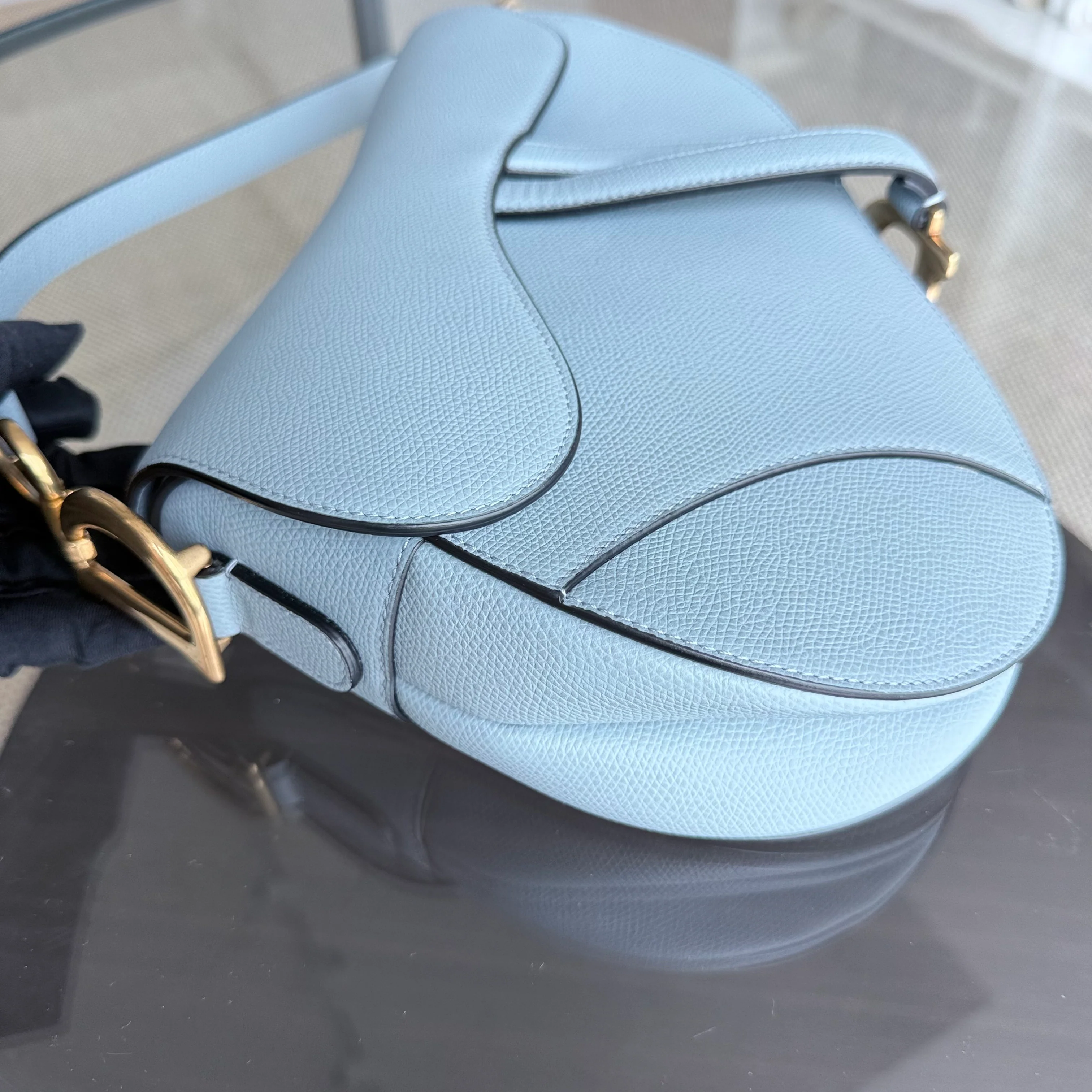 Dior Saddle Medium - 25CM Grained Calfskin Haze Blue Gold Hardware