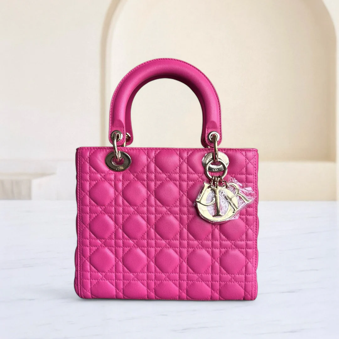Dior Lady Medium - Cannage Lambskin Pink Gold Hardware NO STRAP