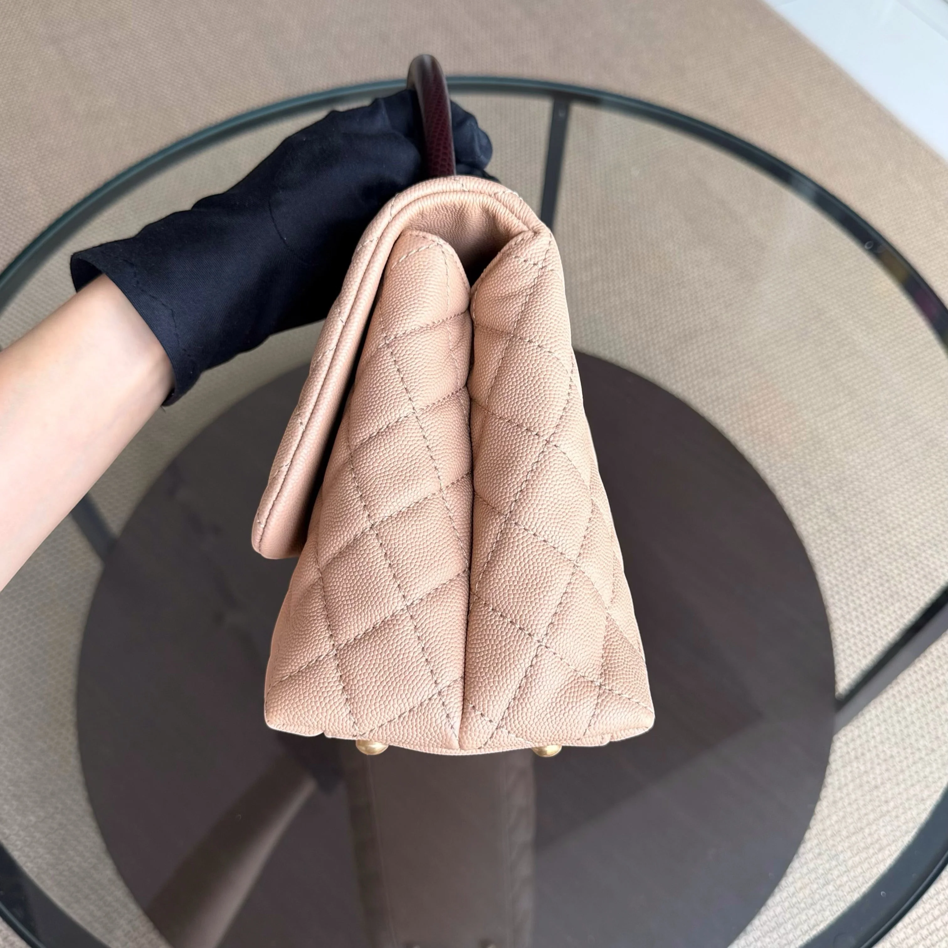 Chanel Coco Handle Medium - Caviar Quilted Beige Gold Hardware