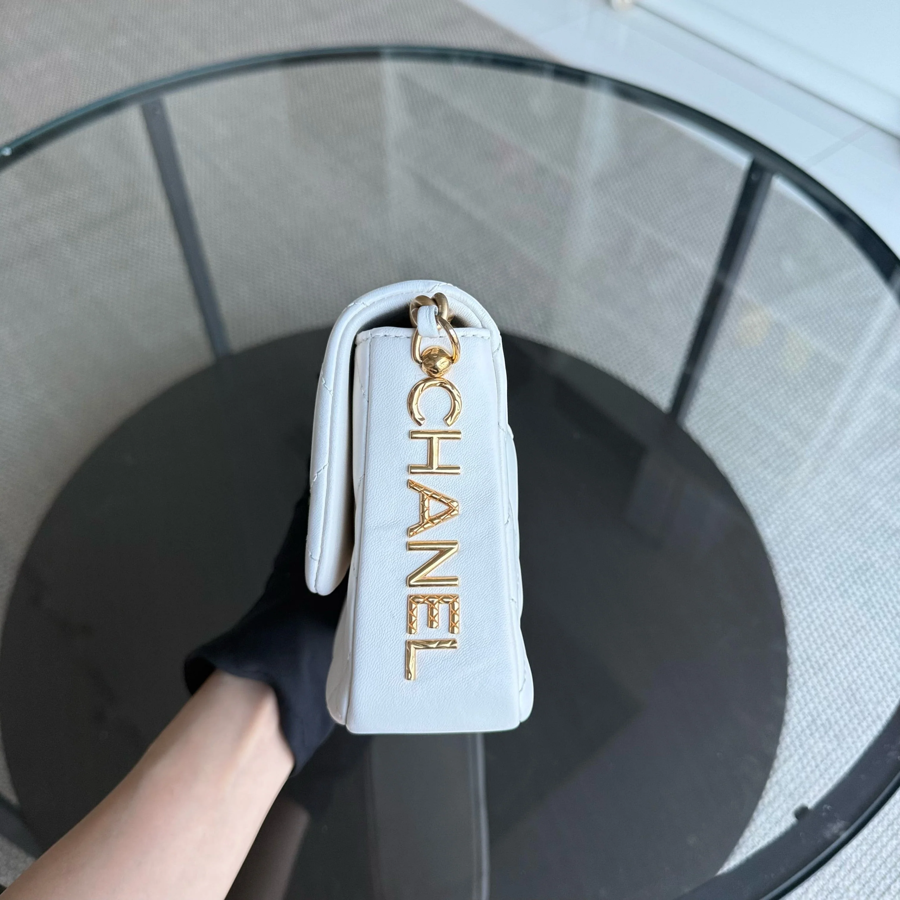 Chanel Classic Flap Mini Square - 17CM Quilted Lambskin White Gold Hardware Microchip