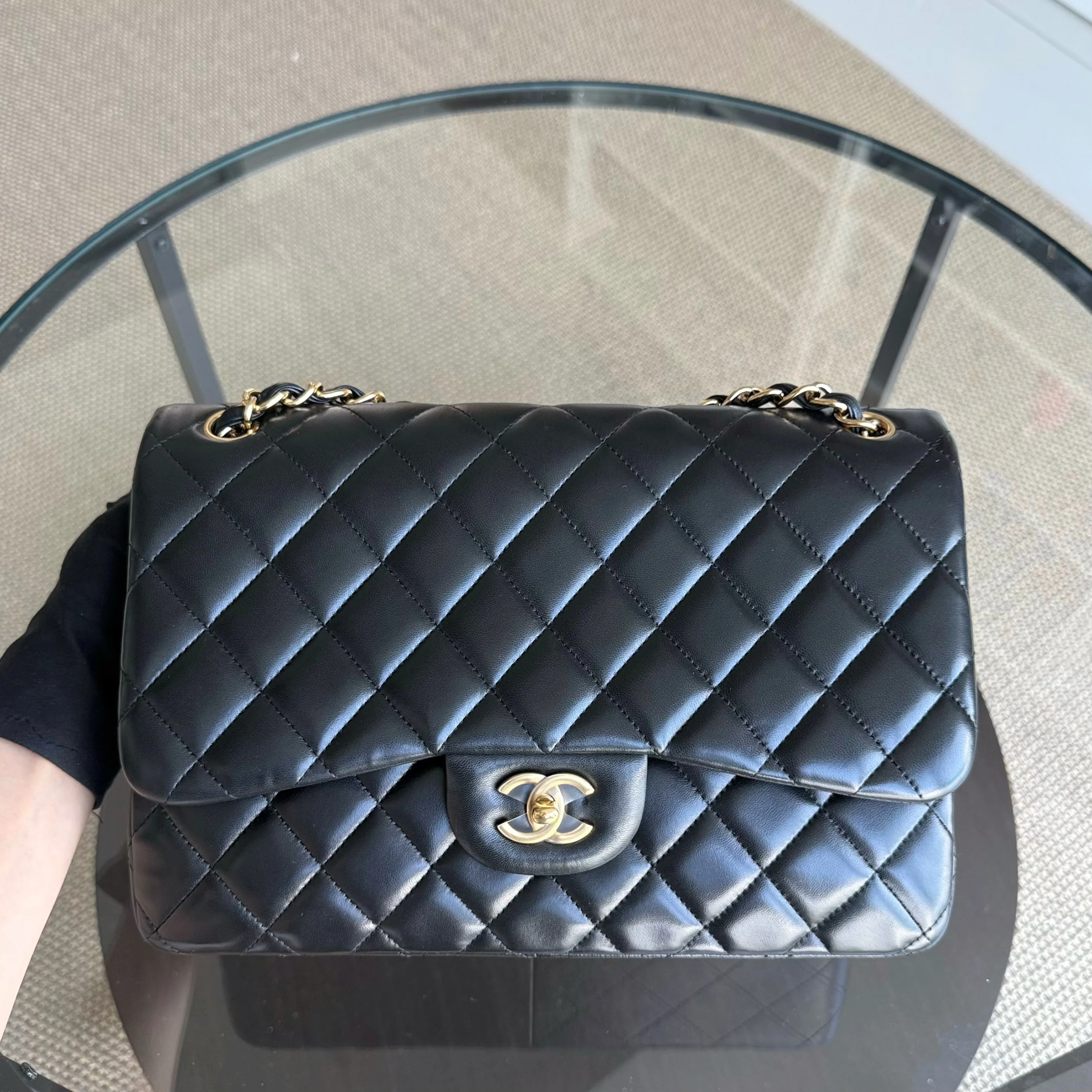 Chanel Classic Flap Jumbo - Double Flap Quilted Lambskin Black Gold Hardware Series 17