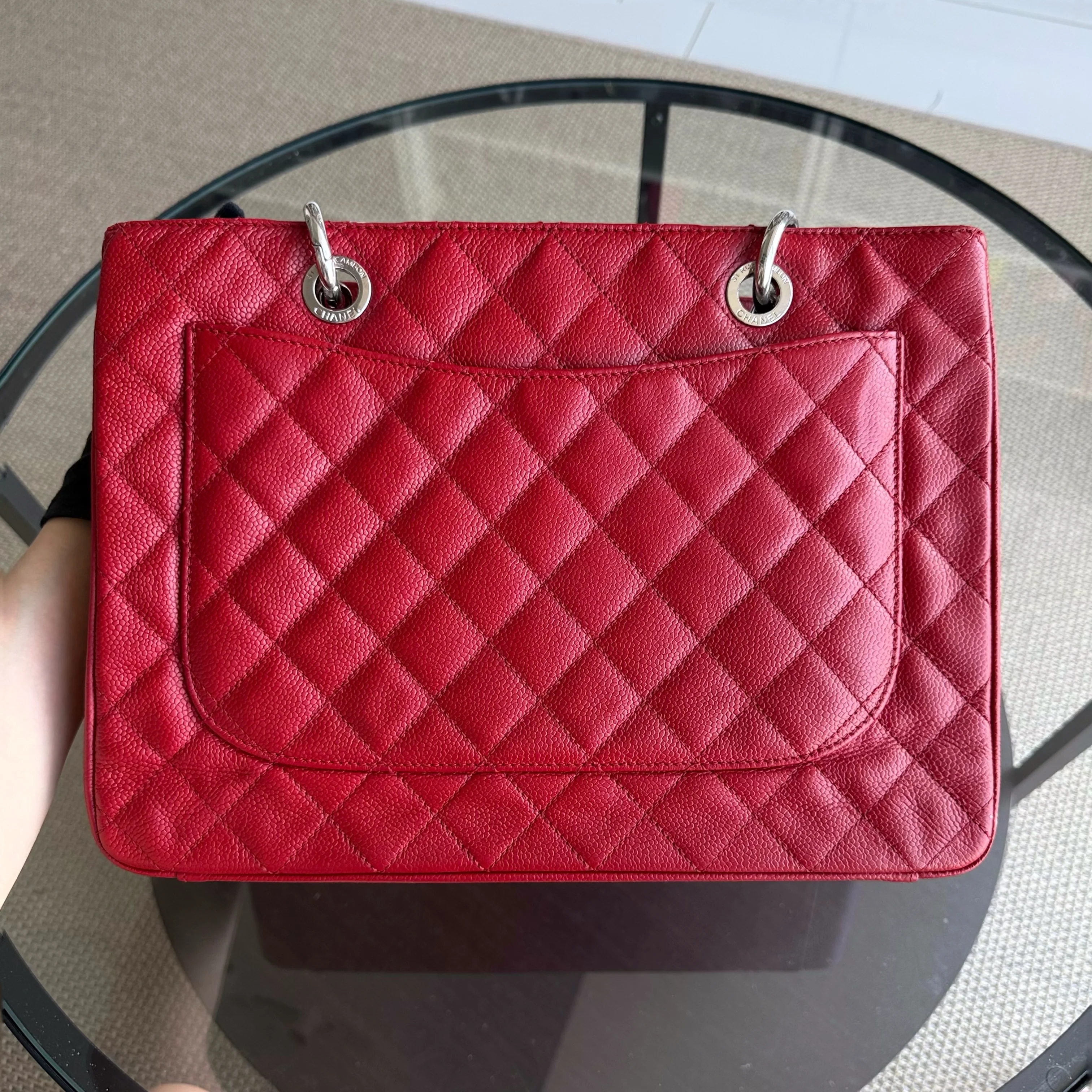 Chanel GST Grand Shopping Tote - Caviar Quilted Grained Calfskin Red Silver Hardware Series 17
