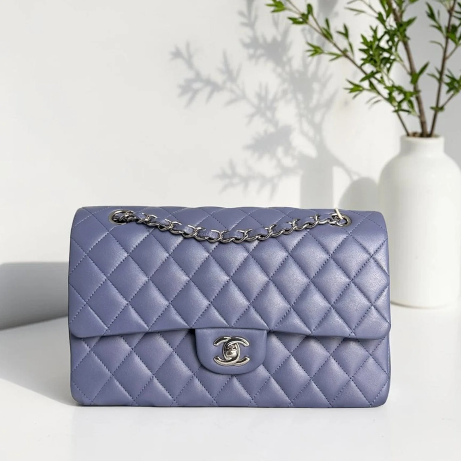 Chanel Classic Flap Medium - 25CM Quilted Lambskin Lavender Silver Hardware Series 15