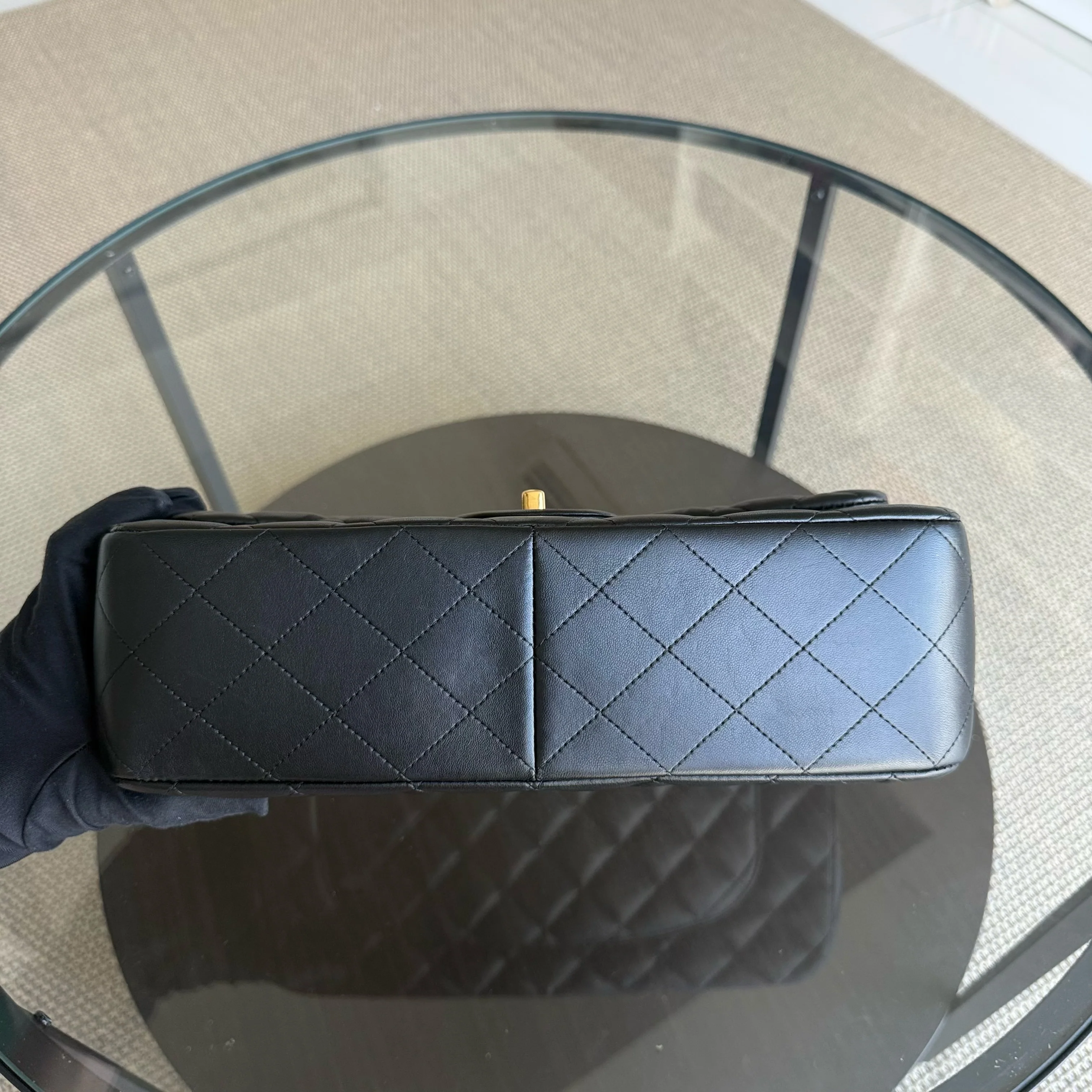 Chanel Classic Flap Jumbo - 30CM Single Flap Quilted Lambskin Black Gold Hardware Series 13